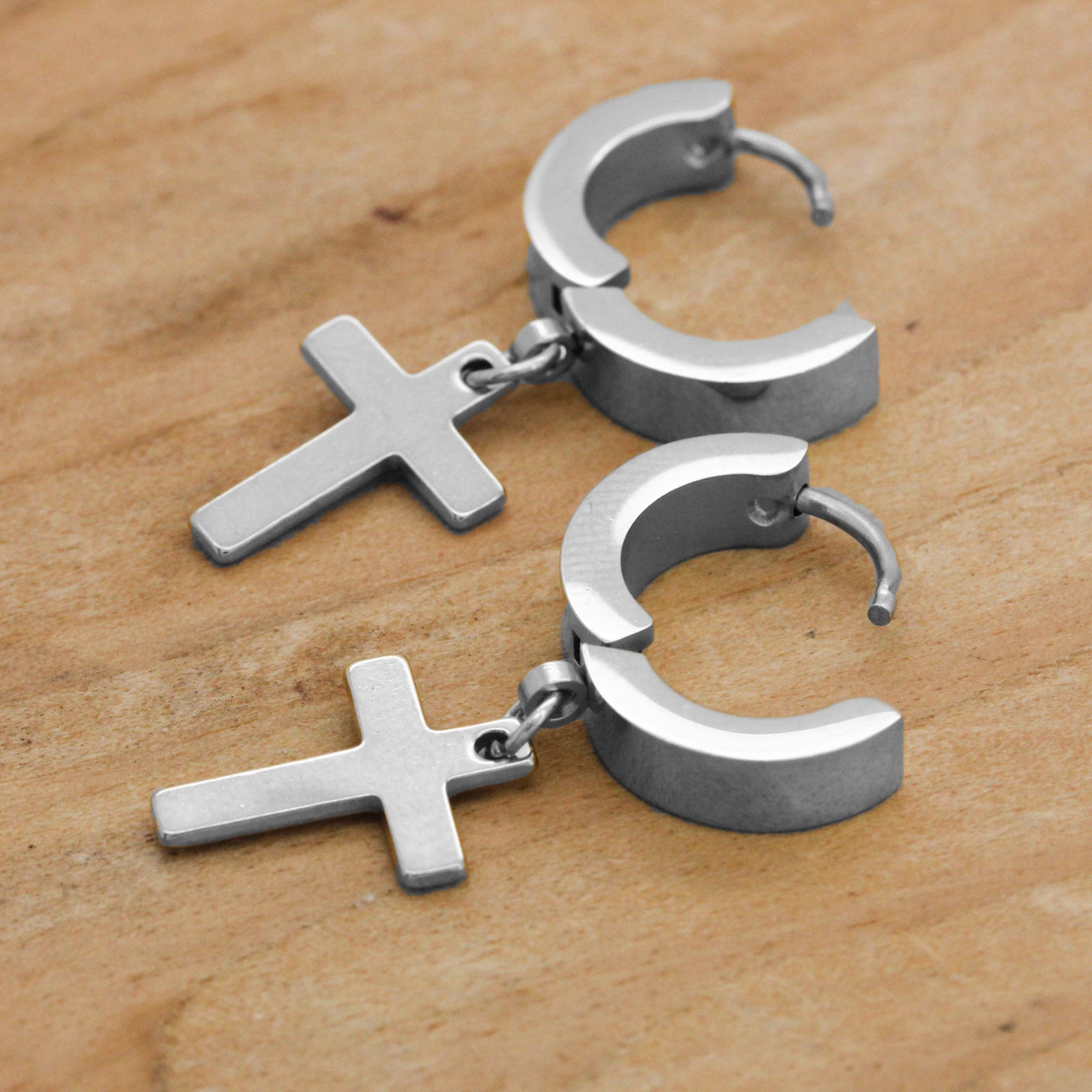 Copy of Plain Dangle Cross Huggie Hoop SILVER FILLED EARRINGS