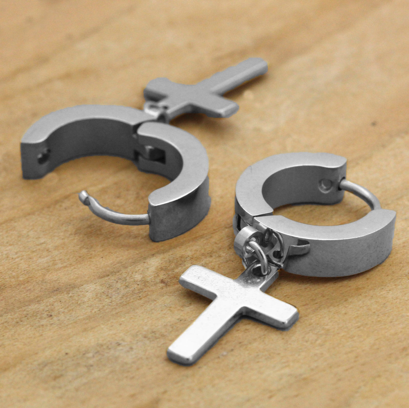 Copy of Plain Dangle Cross Huggie Hoop SILVER FILLED EARRINGS