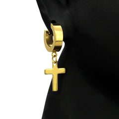 Plain Dangle Cross Huggie Hoop GOLD FILLED EARRINGS