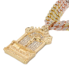 3pc Set Large Jesus Temple Gold Pt 18,20" Fully Cz Hip Hop 3 Tone Cuban Choker Chain