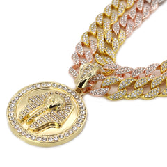 3pc Set Round Pharaoh Gold Pt 18,20" Fully Cz Hip Hop 3 Tone Cuban Choker Chain