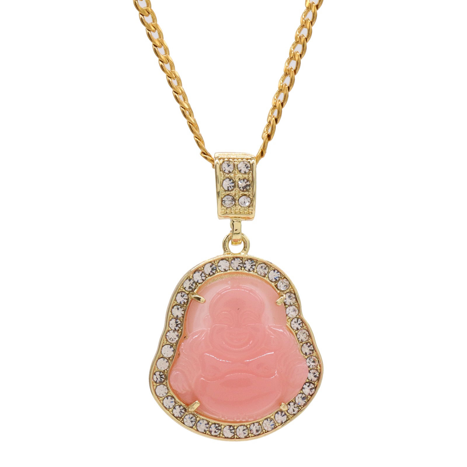 Light Pink Buddha Pendant w/ 3mm 24" SST Cuban Chain