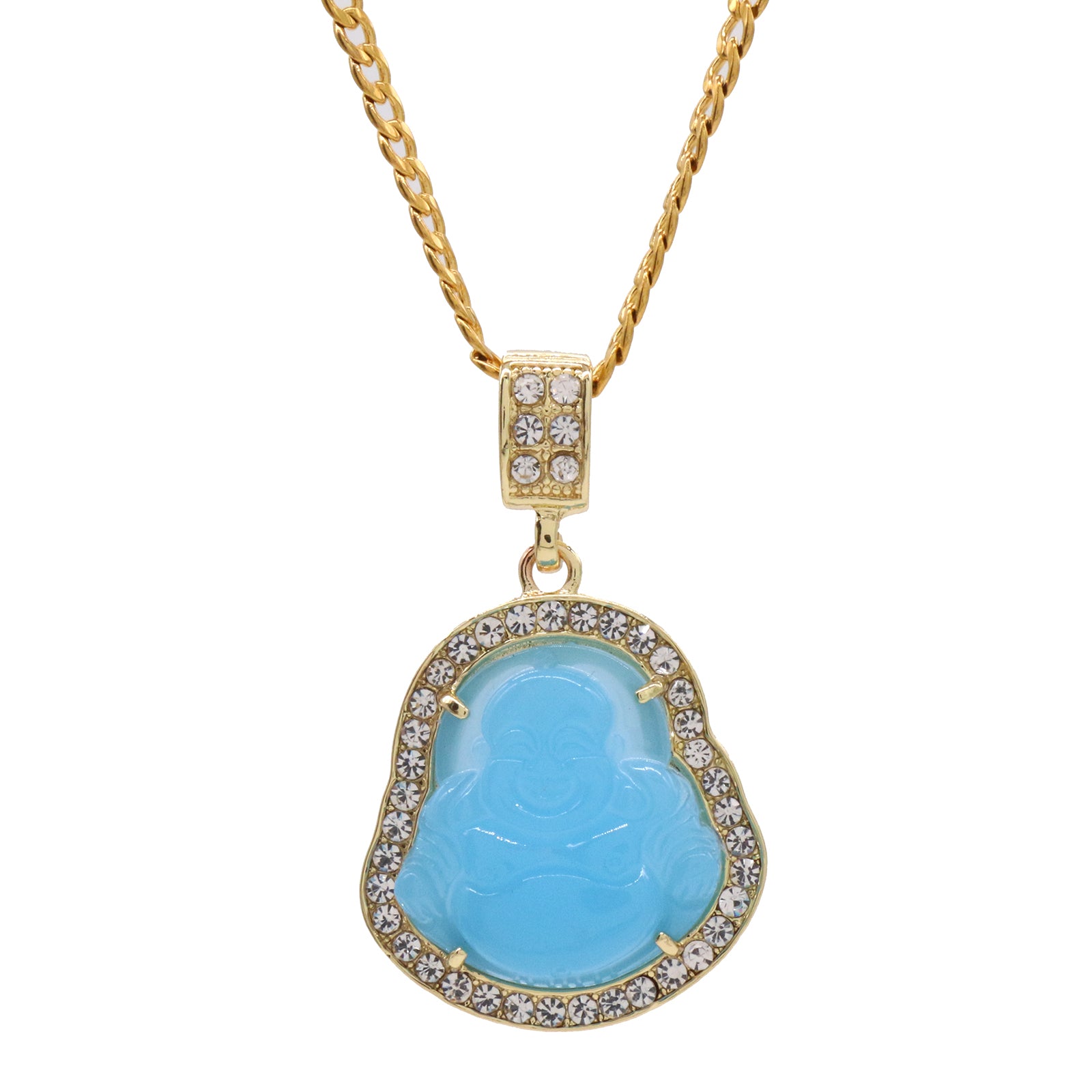 Light Blue Buddha Pendant w/ 3mm 24" SST Cuban Chain