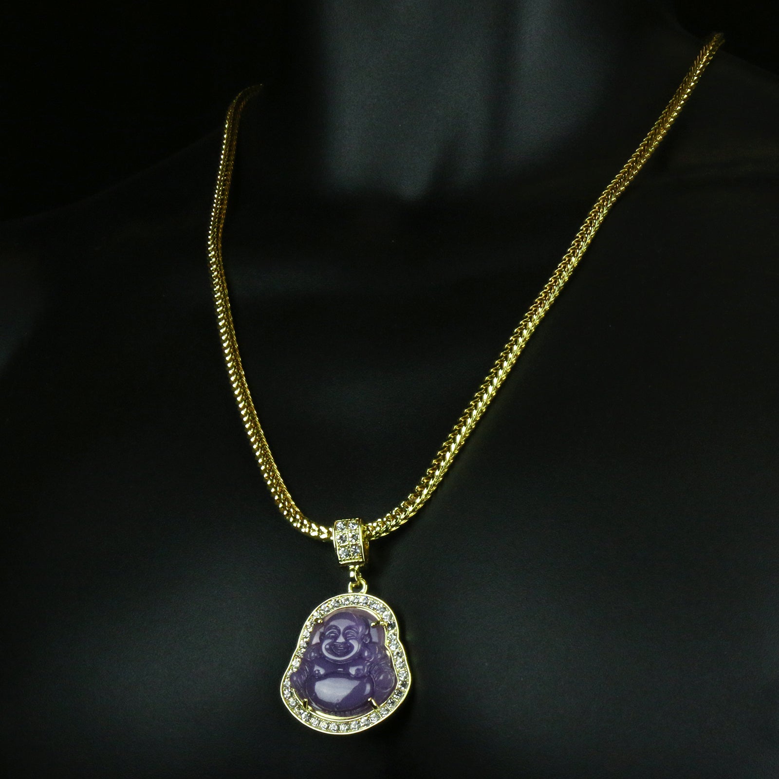 Light Purple Buddha Pendant w/ 4mm 24" Franco Chain