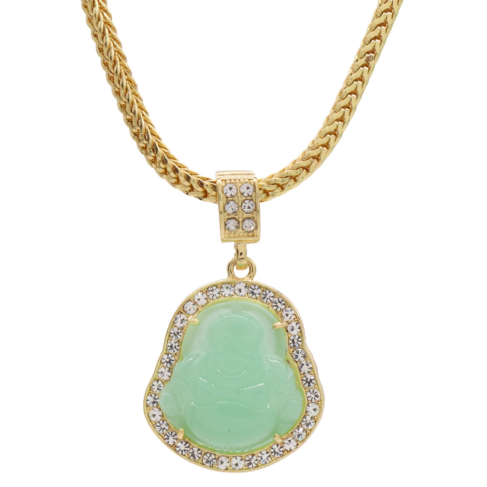 Light Green Buddha Pendant w/ 4mm 24" Franco Chain