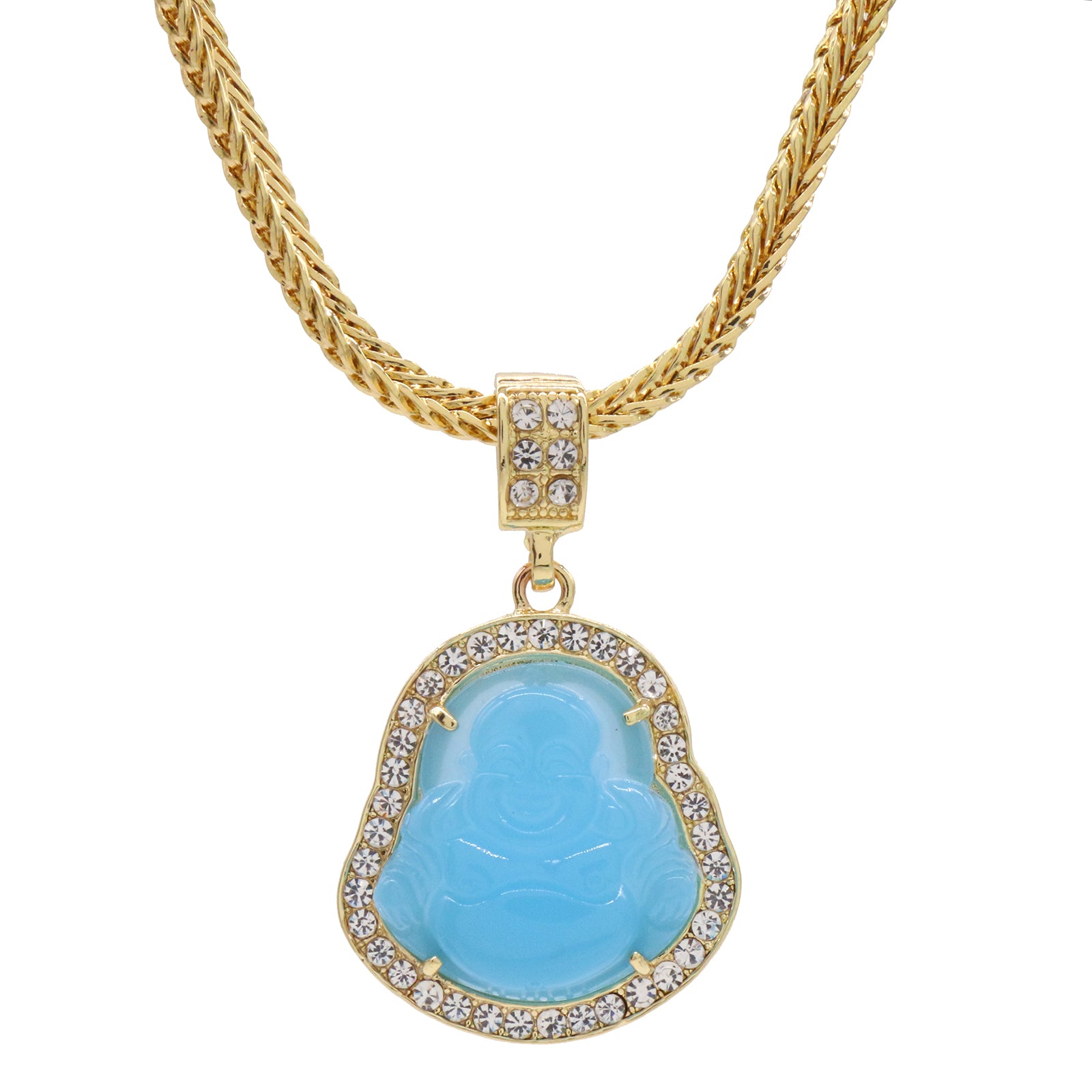 Light Blue Buddha Pendant w/ 4mm 24" Franco Chain