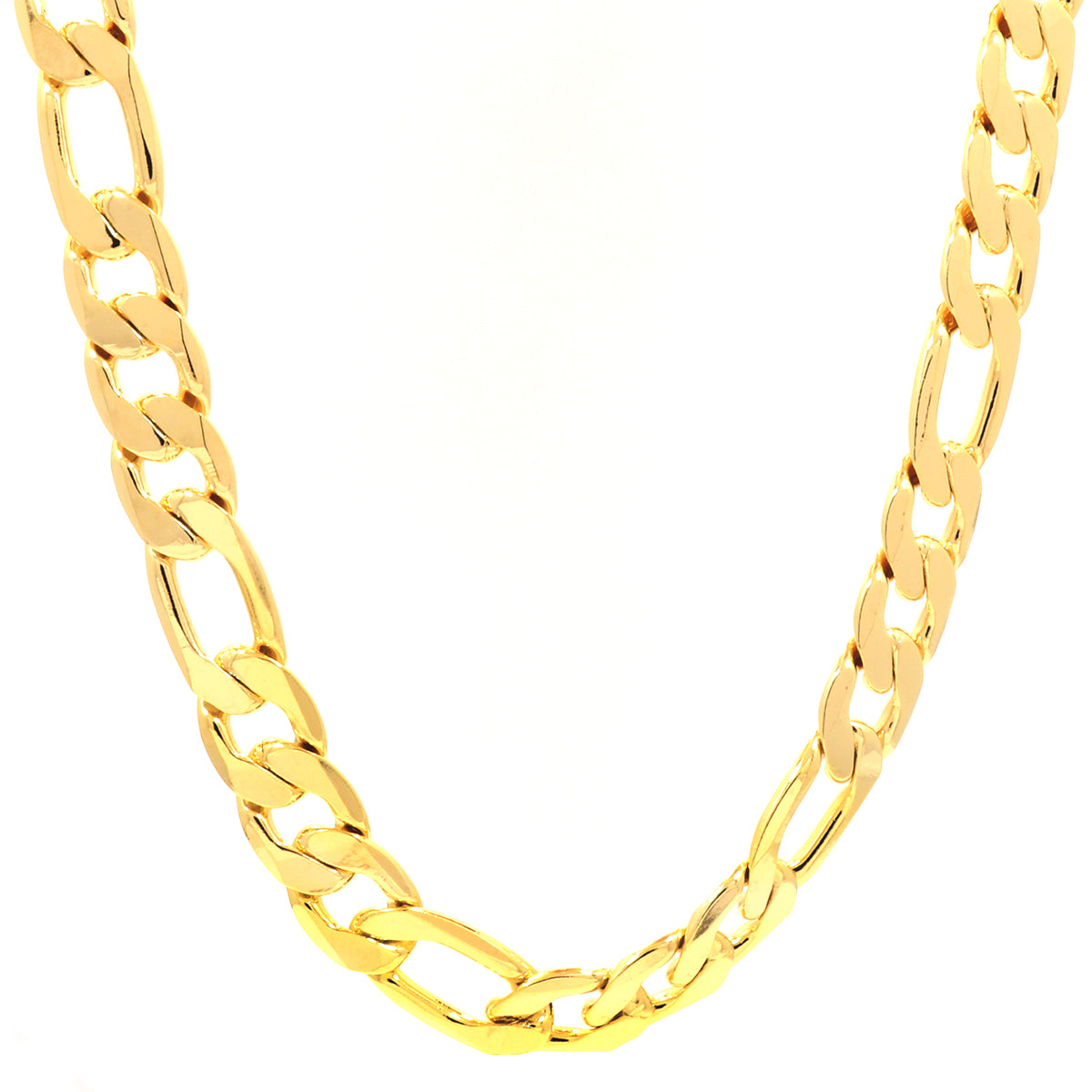 14K GOLD FINISH 30'' INCH 12MM WIDE FIGARO LINK CHAIN NECKLACE 24"/30"/9"