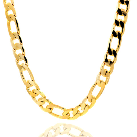 14K GOLD FINISH 30'' INCH 12MM WIDE FIGARO LINK CHAIN NECKLACE  24"/30"/9"