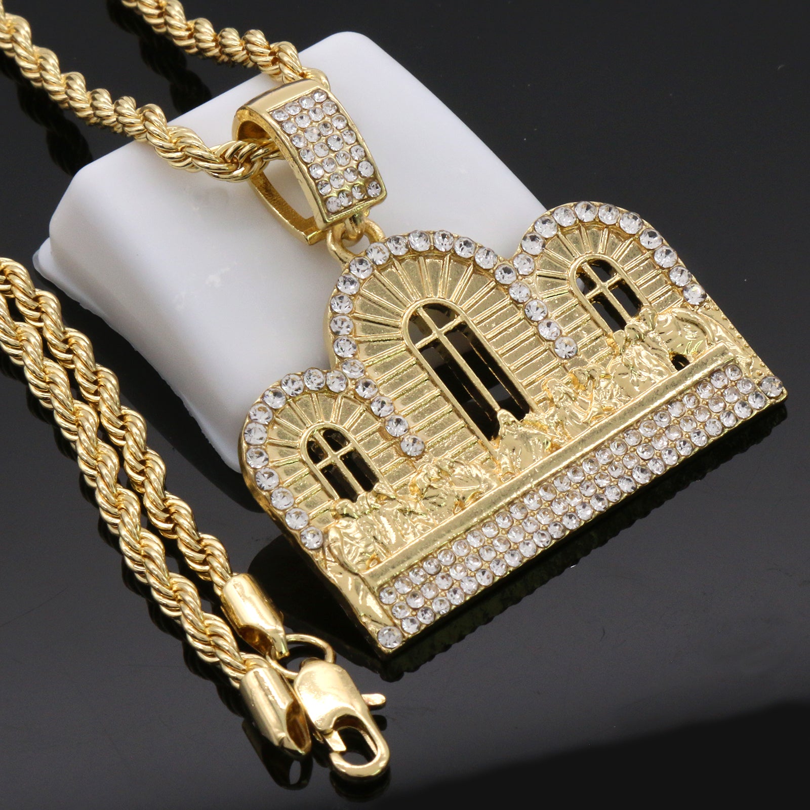 Cz Last Supper Temple Pendant 24"Inch 4mm Rope Chain