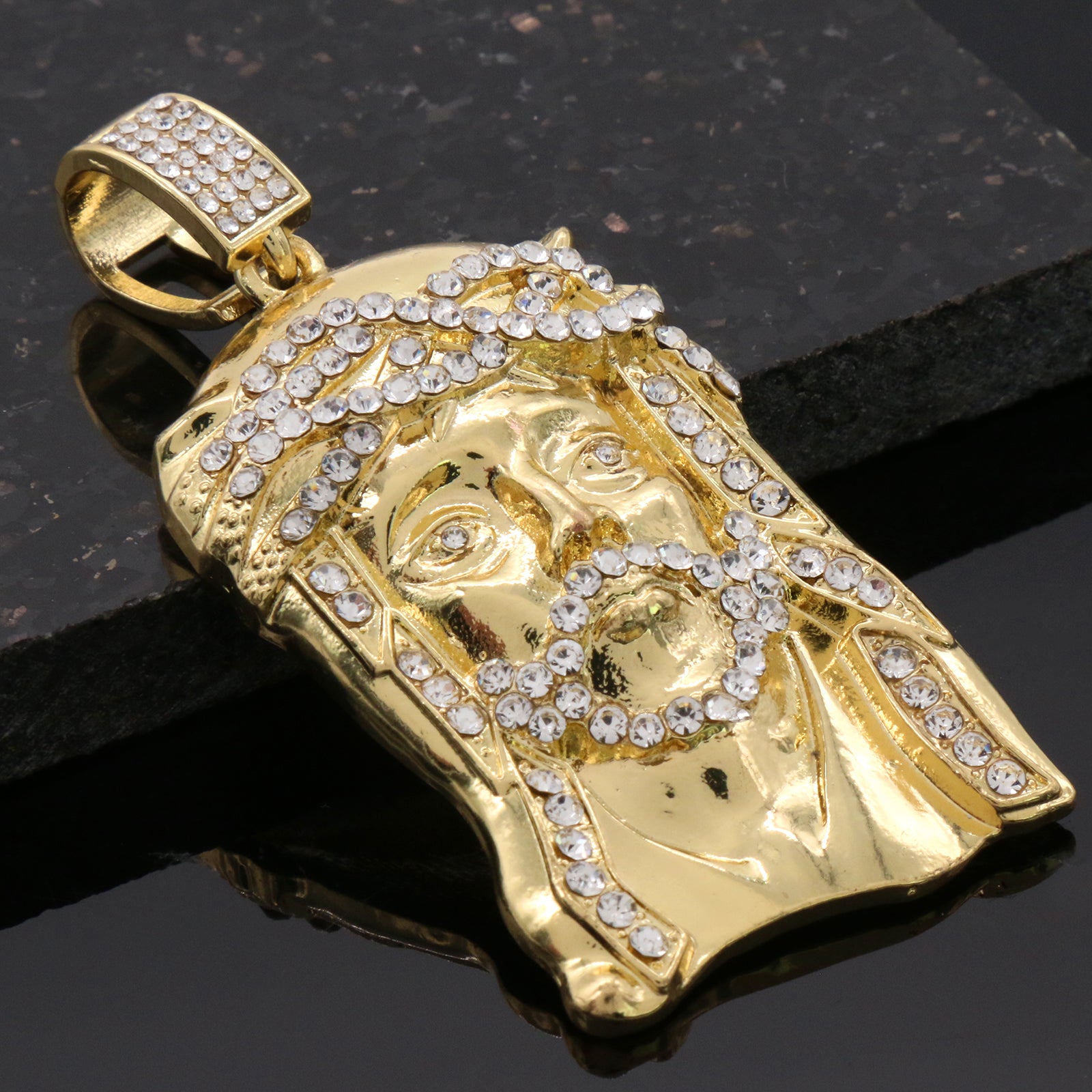Cz Crown Jesus Face Pendant 24"Inch 4mm Rope Chain