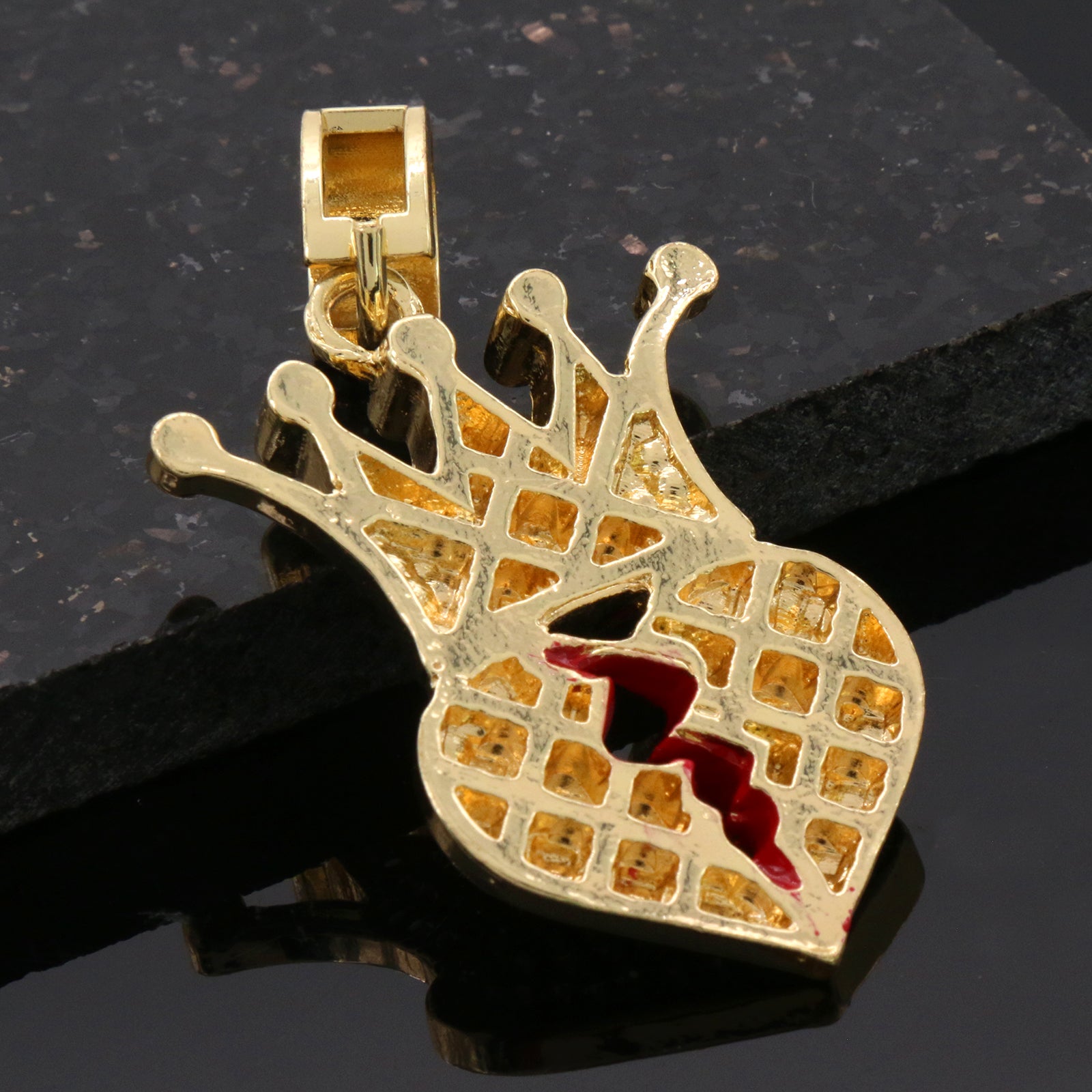 Cz Crown Broken Heart Pendant 24"Inch 4mm Rope Chain