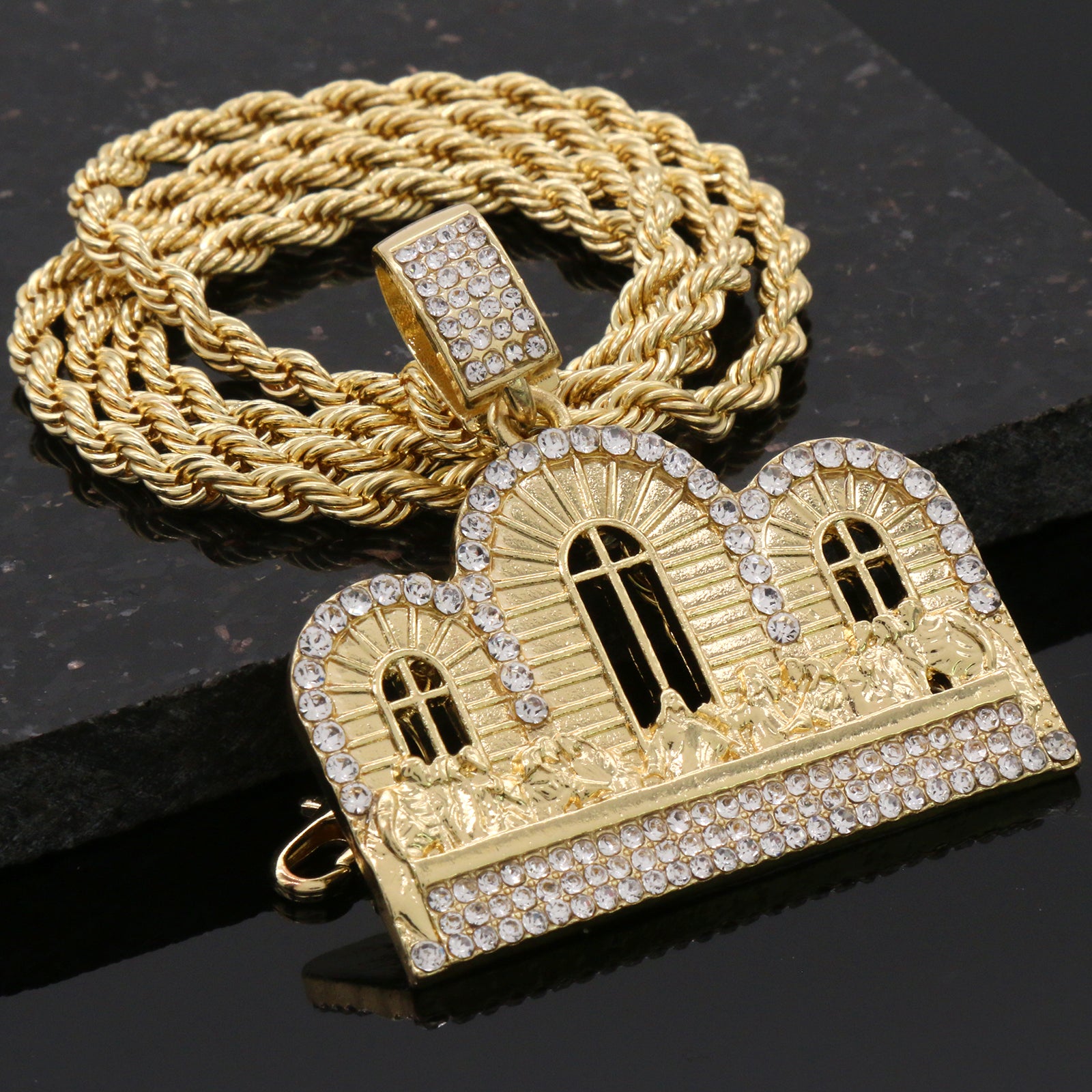 Cz Last Supper Temple Pendant 24"Inch 4mm Rope Chain