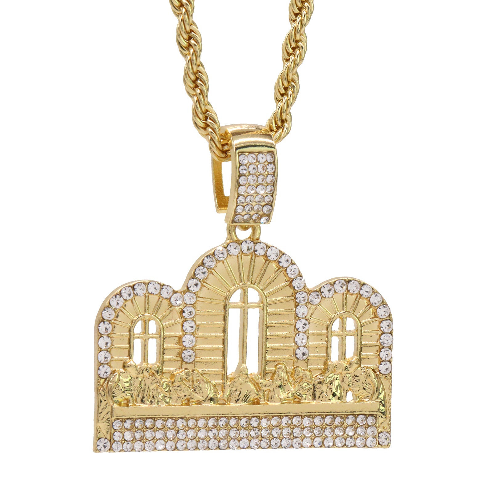 Cz Last Supper Temple Pendant 24"Inch 4mm Rope Chain
