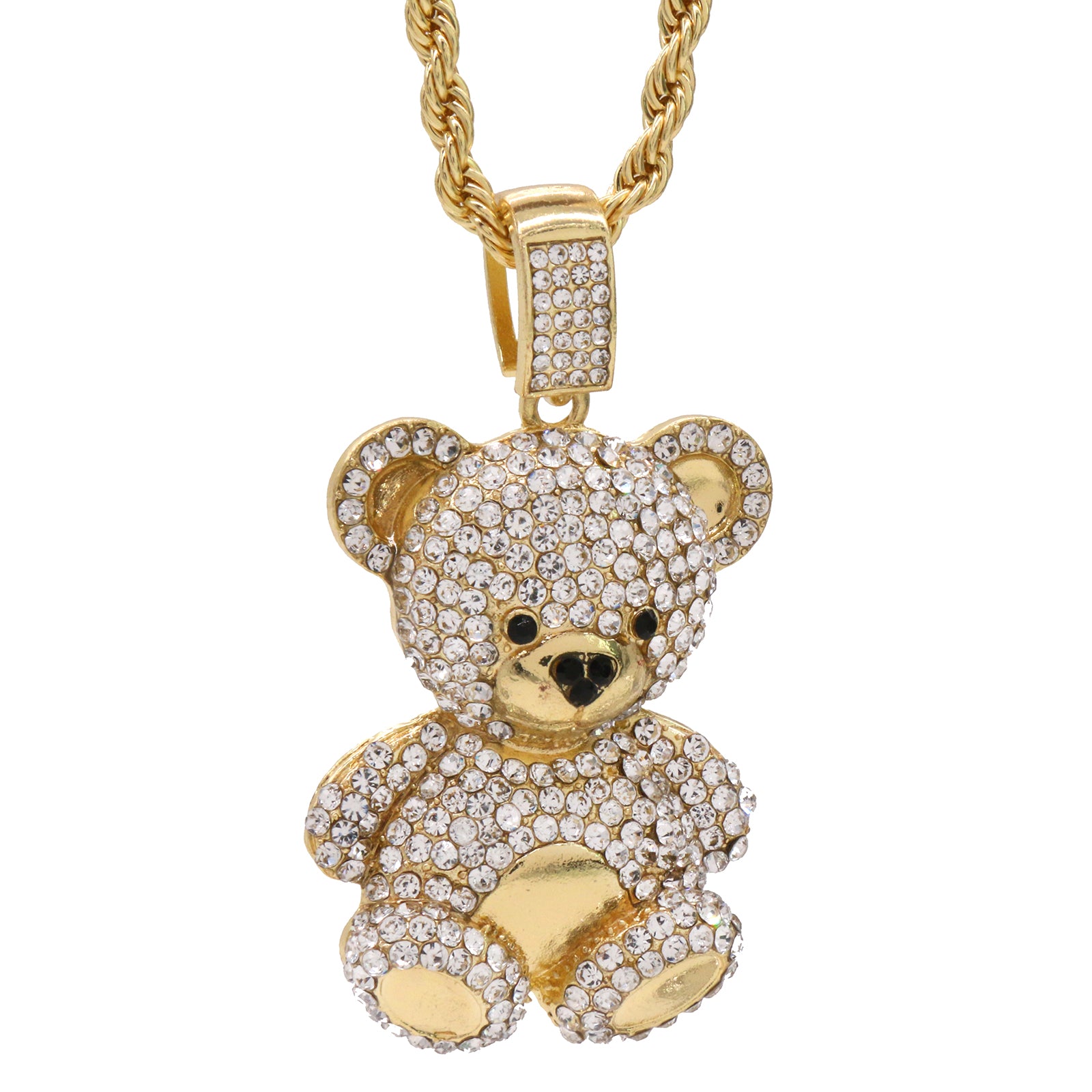 Cz Teddy Bear Pendant 24"Inch 4mm Rope Chain