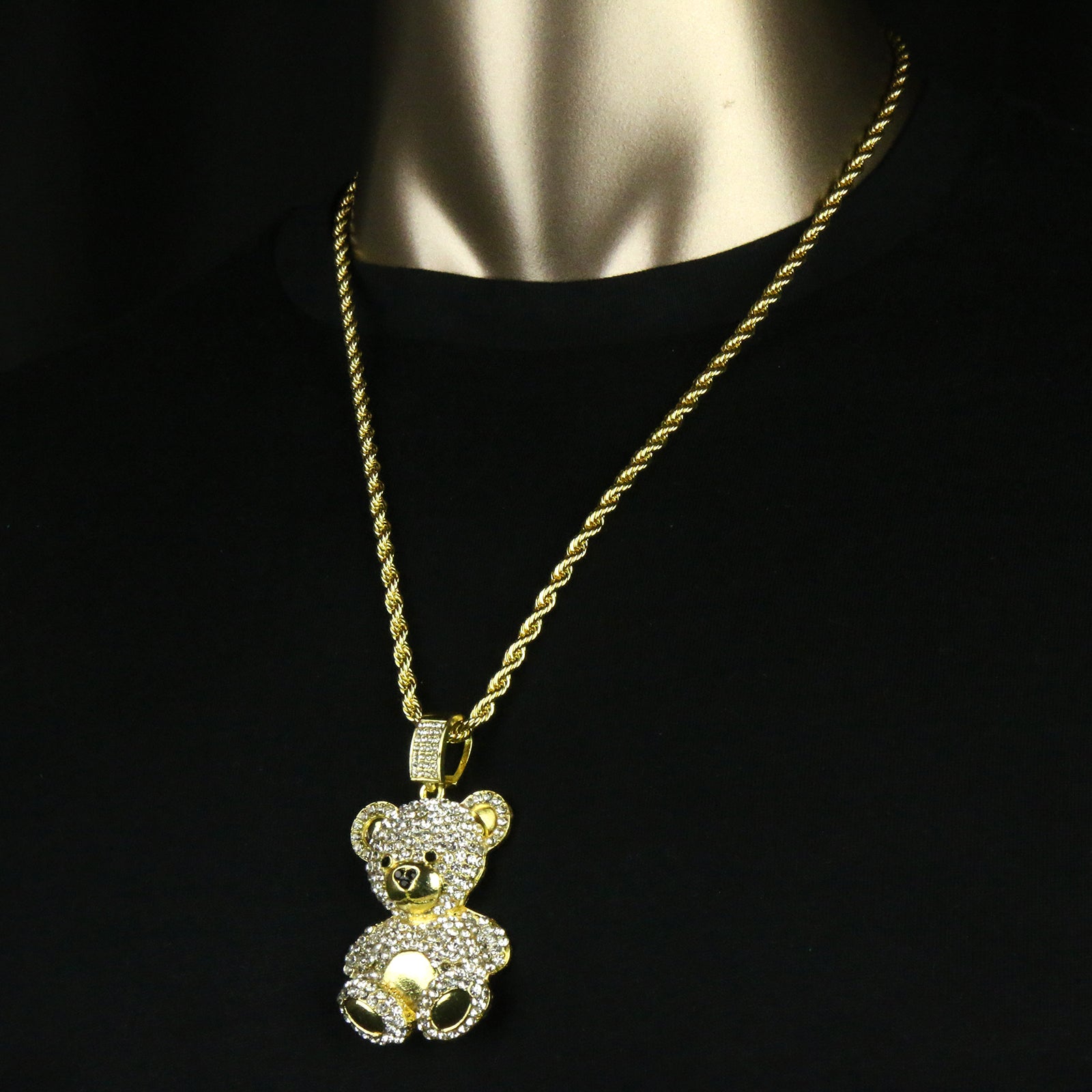 Cz Teddy Bear Pendant 24"Inch 4mm Rope Chain
