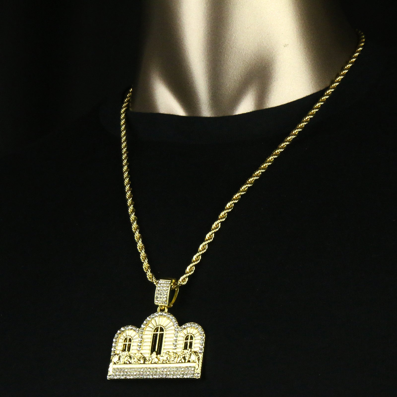 Cz Last Supper Temple Pendant 24"Inch 4mm Rope Chain