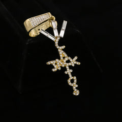 Cactus Letter Cross Cz 4 Pcs Set Barb Wire Spike Chain, Tennis Chain & Miami Cuban Chain Bundle Gold PT