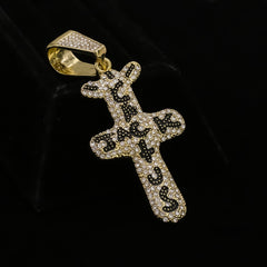 Cactus Cross Cz 4 Pcs Set Puffy Mariner Spike Chain, Tennis Chain & Miami Cuban Chain Bundle Gold PT