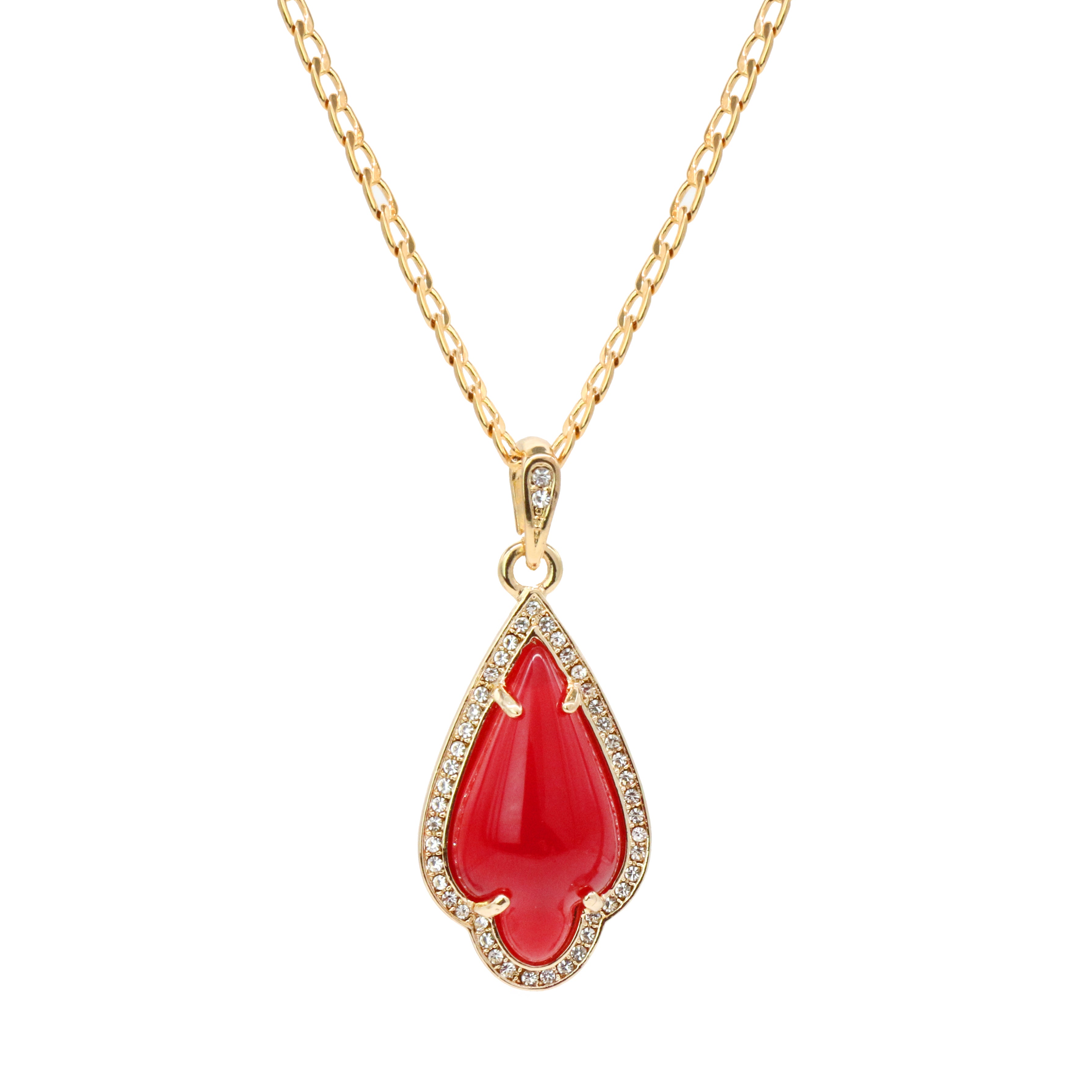 Red Curved Tear Women's Jade Chain Pendant Necklace