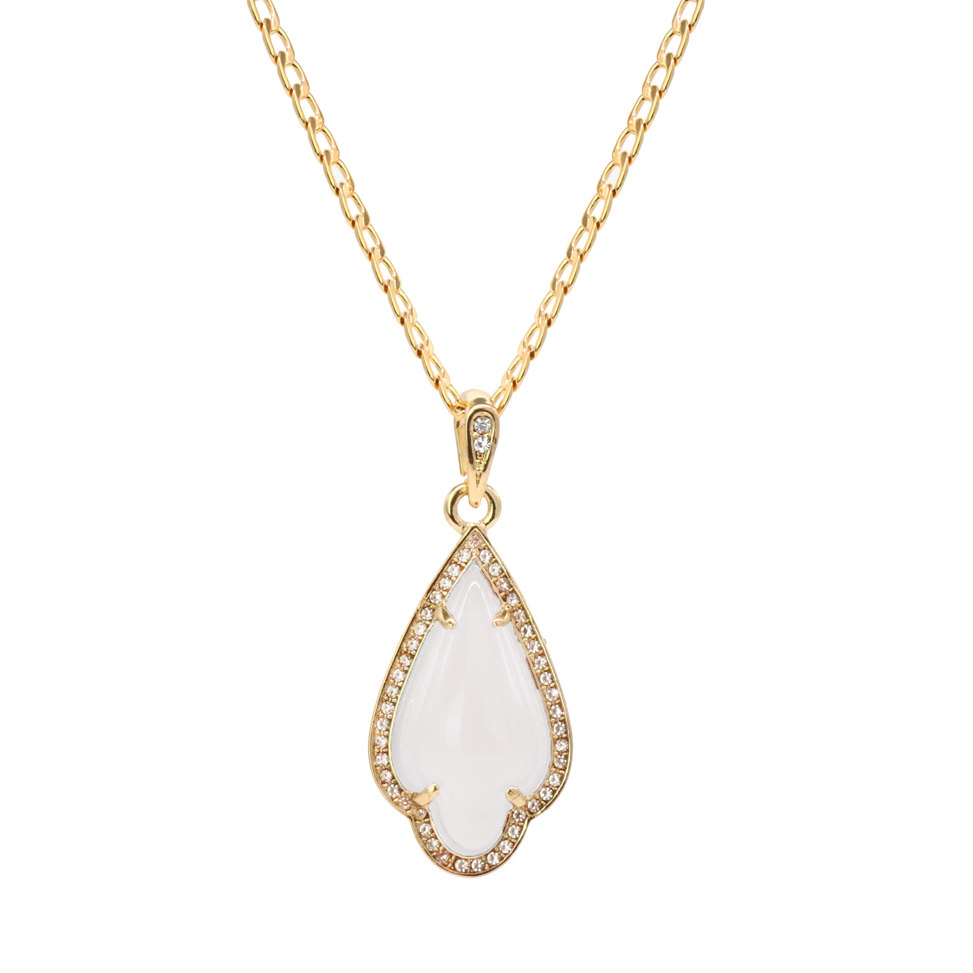 White Curved Tear Women's Jade Chain Pendant Necklace