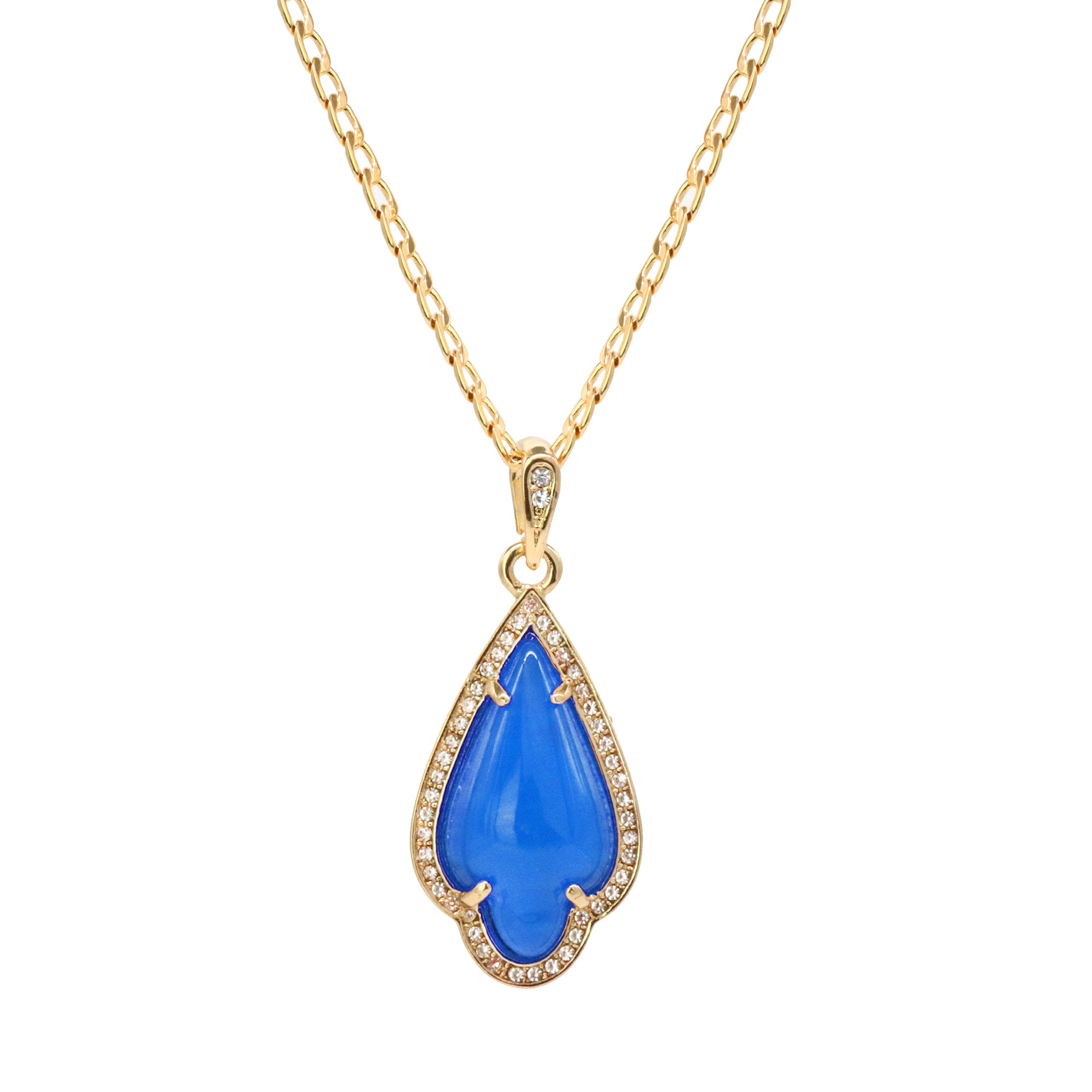 Blue Curved Tear Women's Jade Chain Pendant Necklace