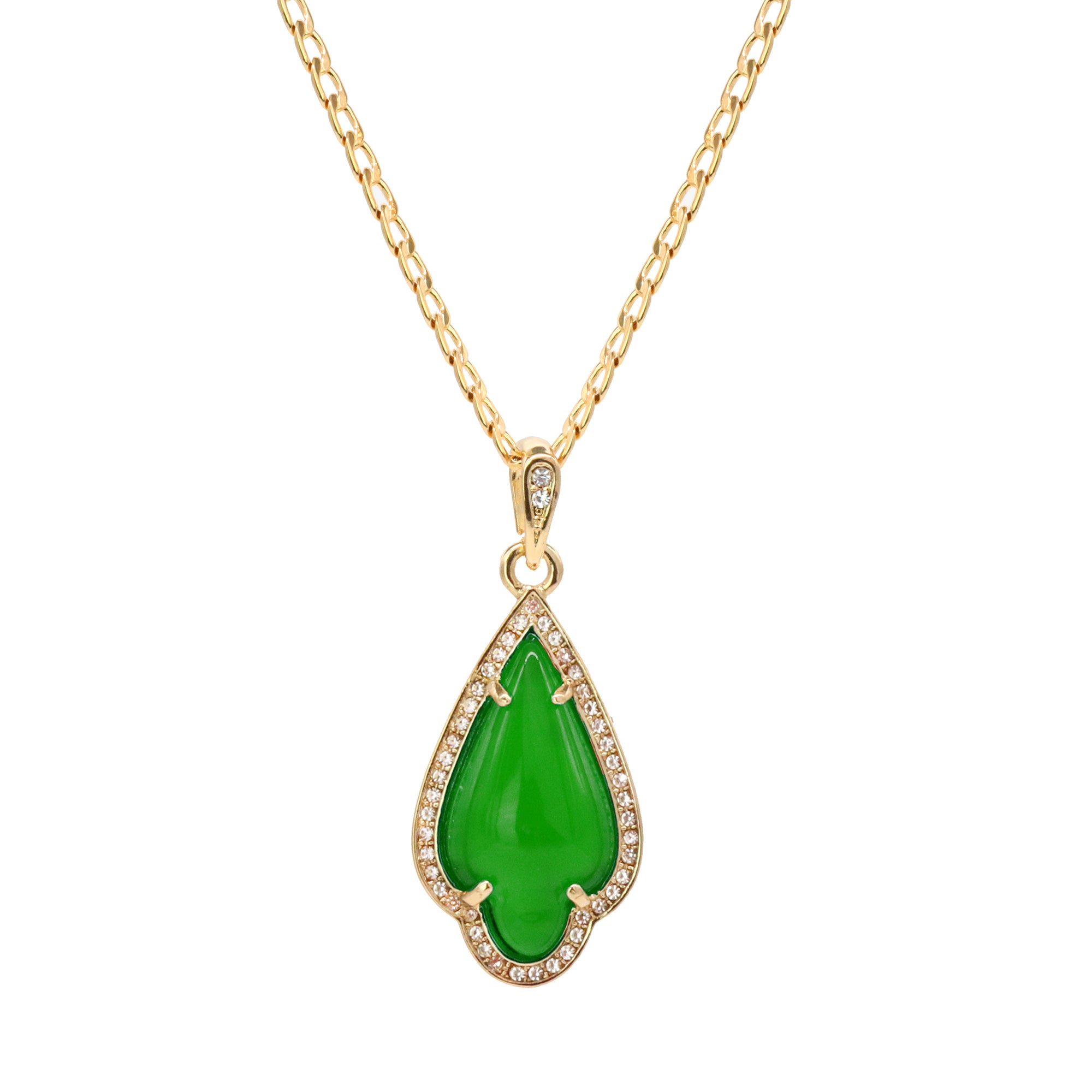 Green Curved Tear Women's Jade Chain Pendant Necklace