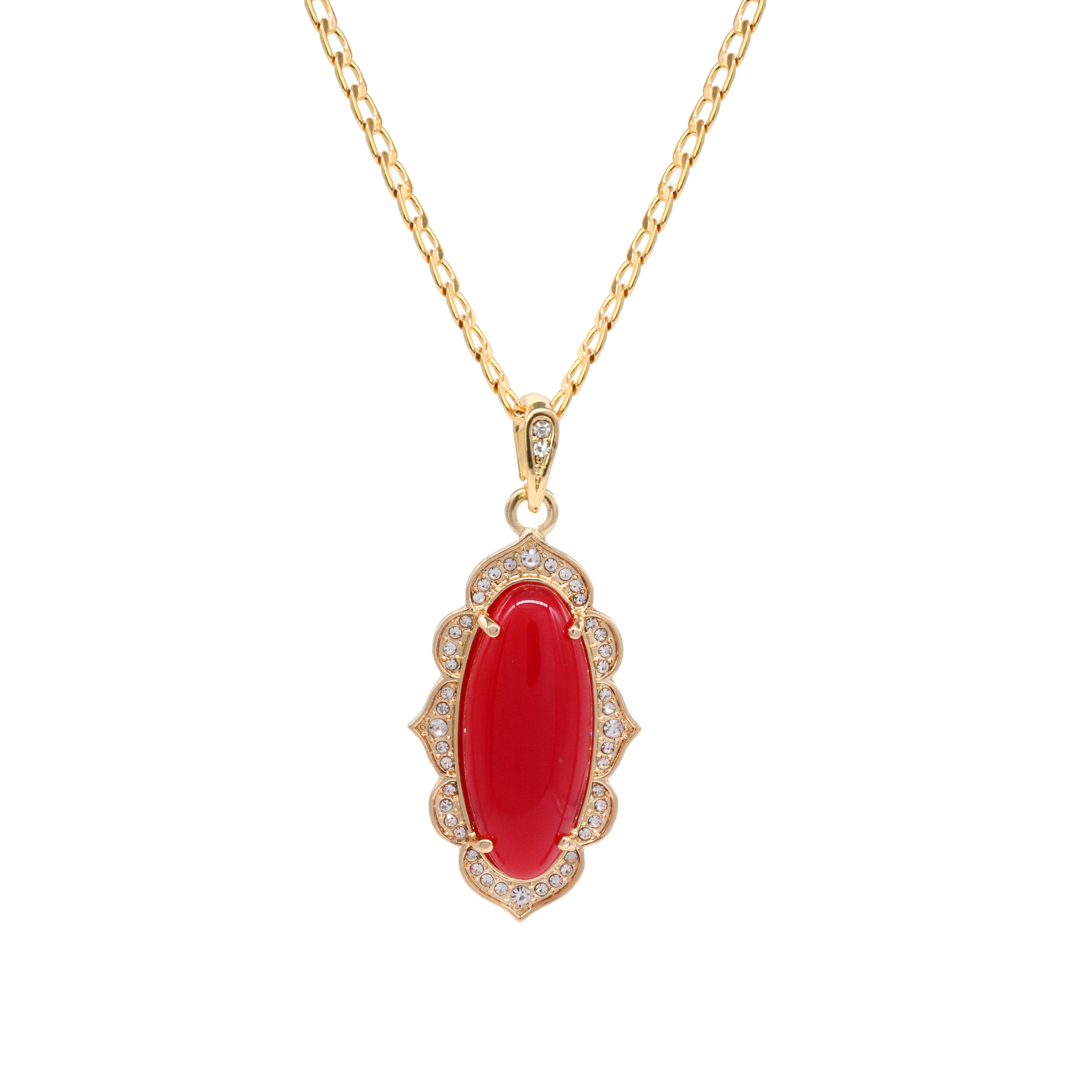 Red Oval Women's Jade Chain Pendant Necklace