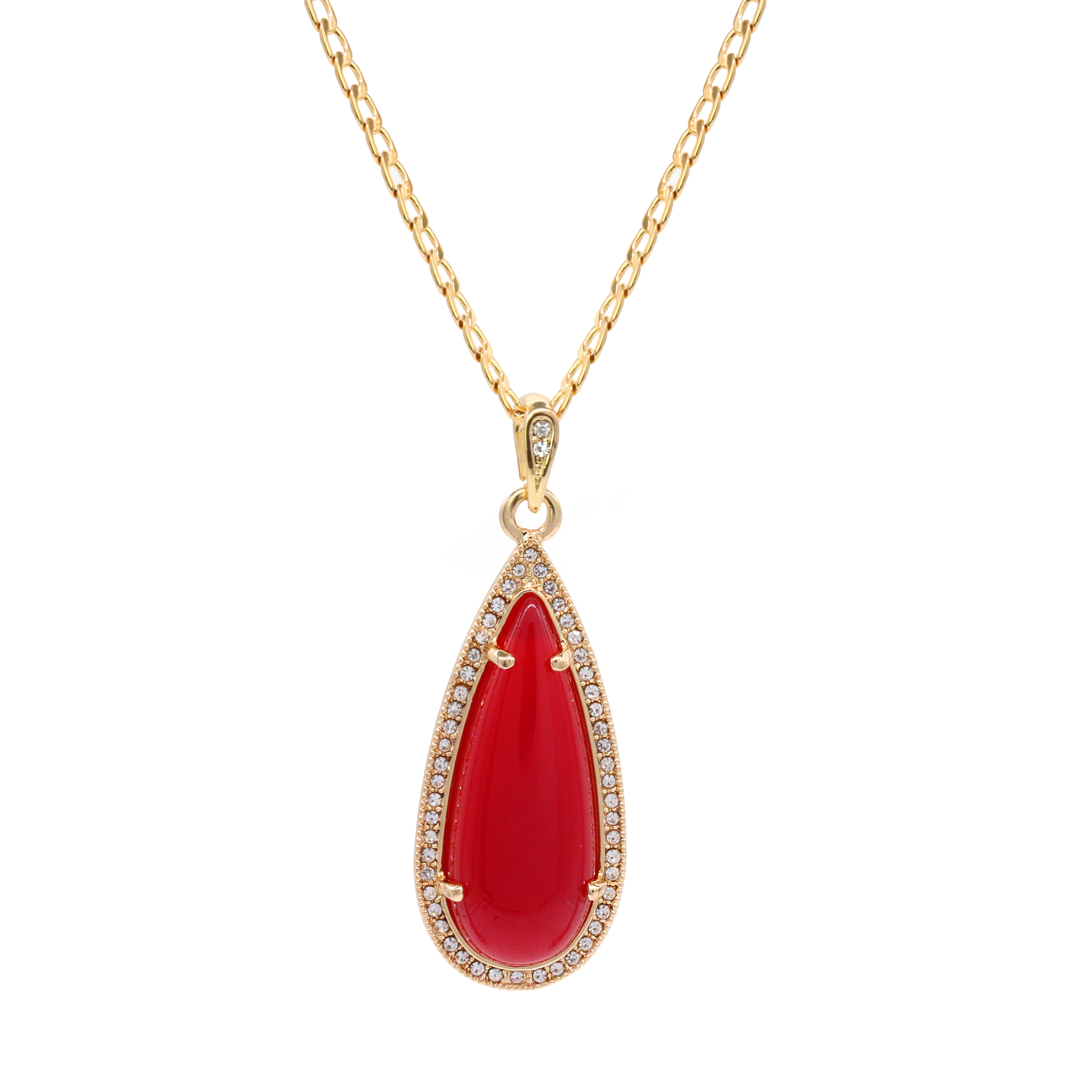 Red Tear Women's Jade Cuban Chain Pendant Necklace