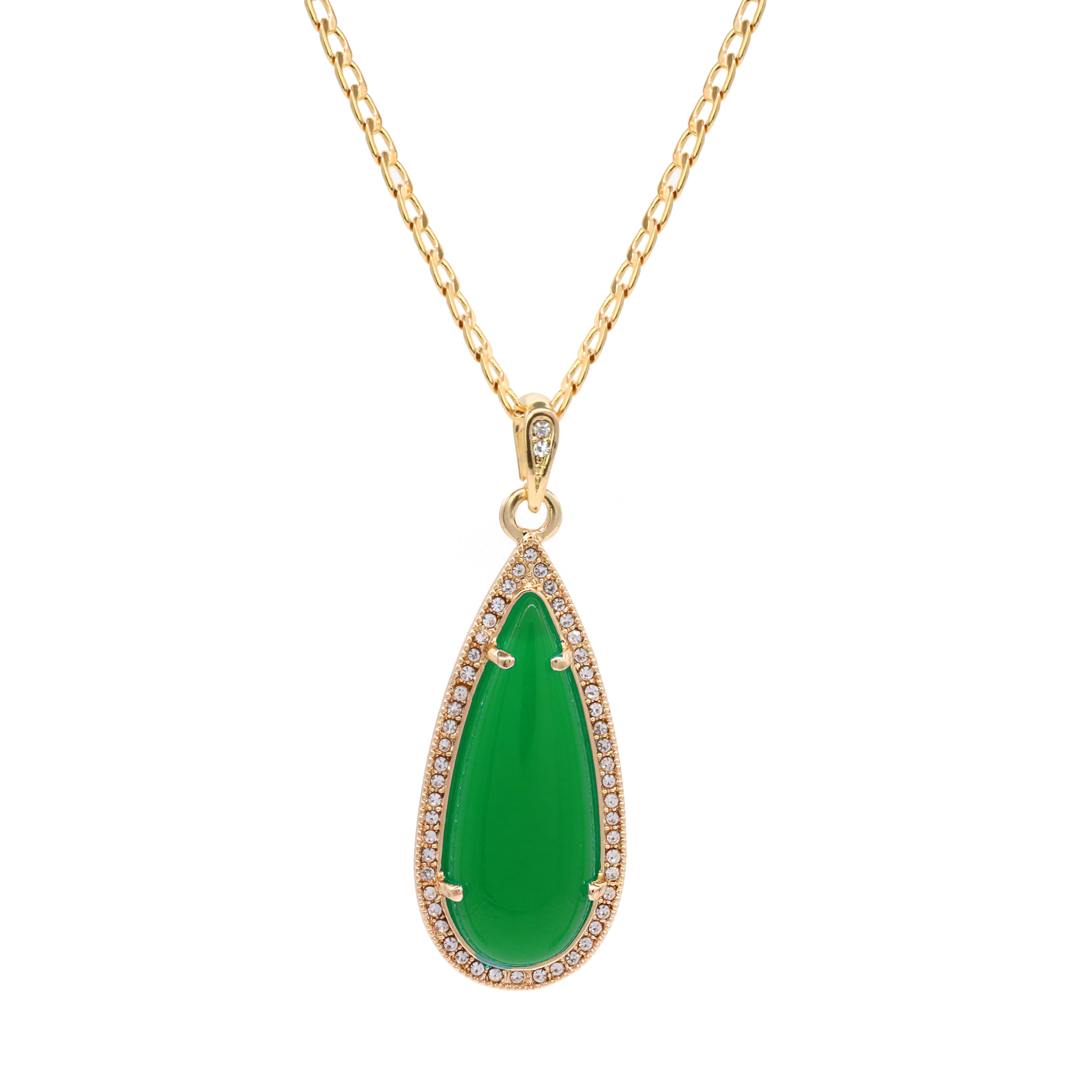 Green Tear Women's Jade Cuban Chain Pendant Necklace