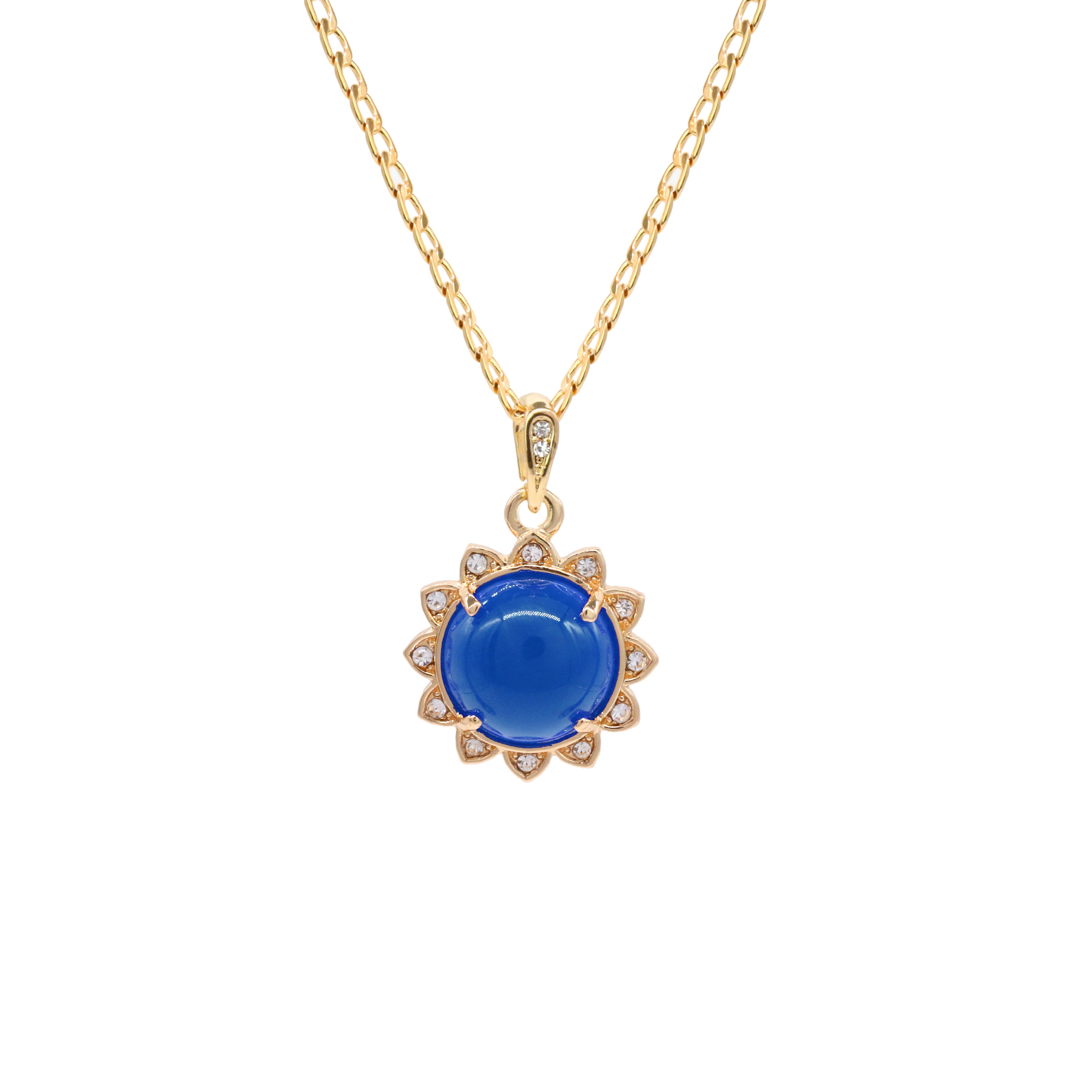 Blue Round Women's Jade Chain Pendant Necklace