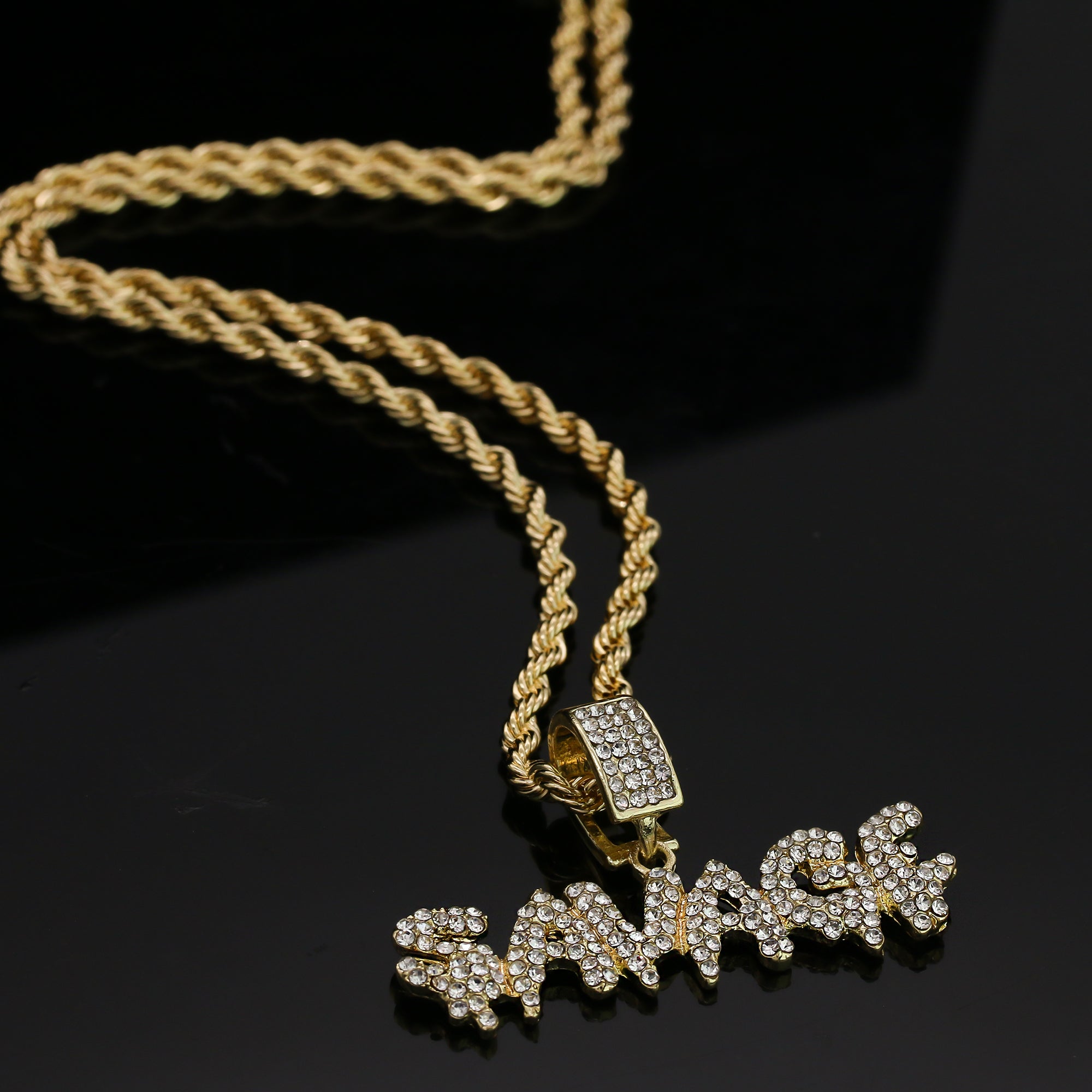 14k Gold Plated Hip-Hop Cz Savage Drip Pendant 20" Choker Rope Chain Necklace