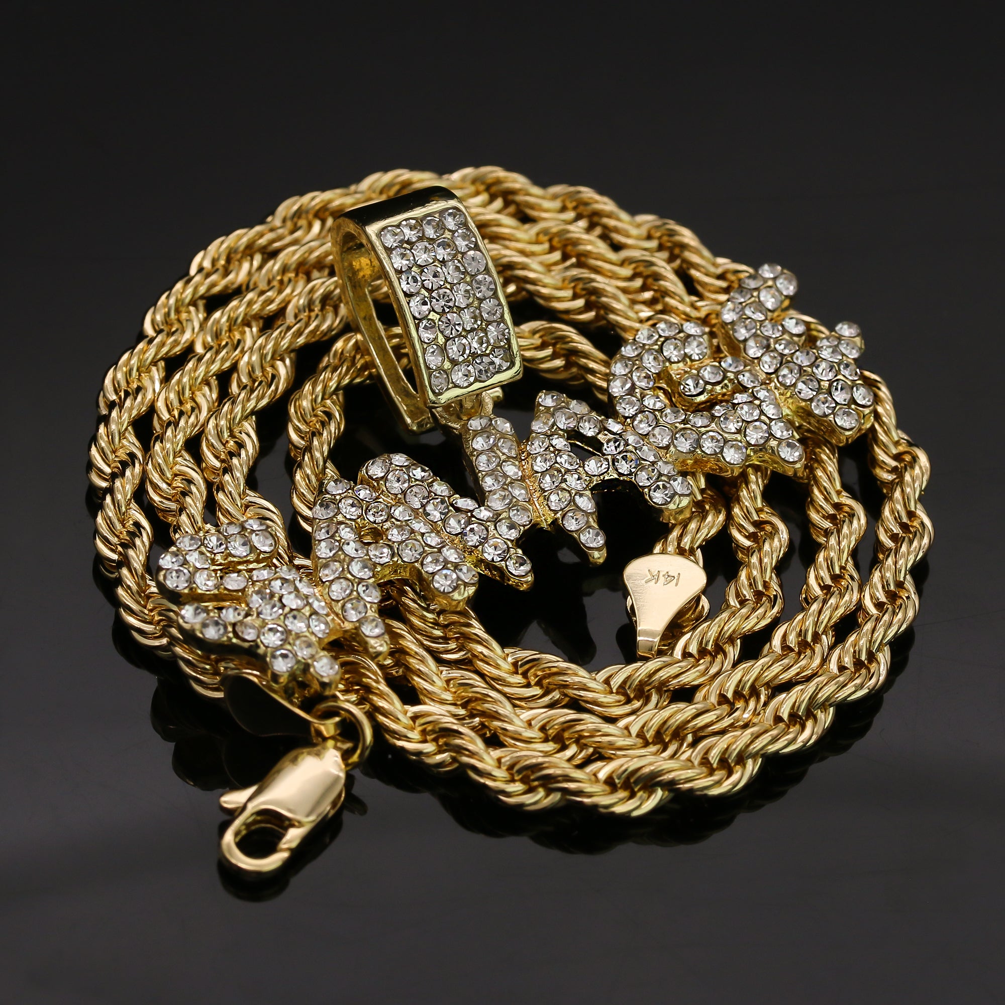 14k Gold Plated Hip-Hop Cz Savage Drip Pendant 20" Choker Rope Chain Necklace