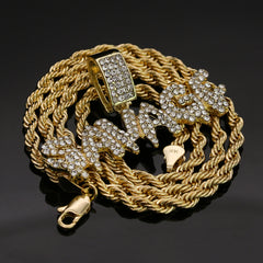 14k Gold Plated Hip-Hop Cz Savage Drip Pendant 20" Choker Rope Chain Necklace