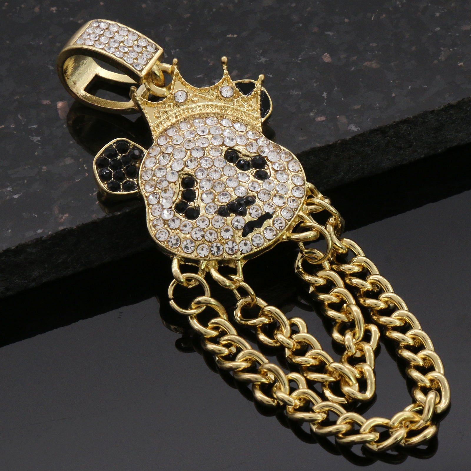 Cz Panda Crown Pendant 24"Inch 4mm Rope Chain