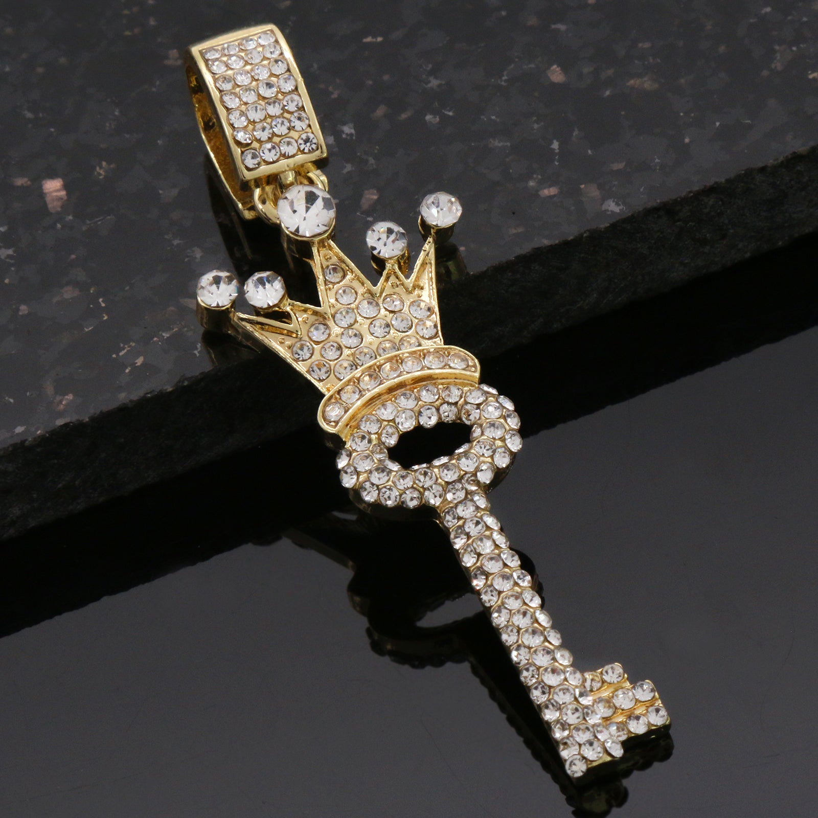 Cz Crown Key Pendant 24"Inch 4mm Rope Chain