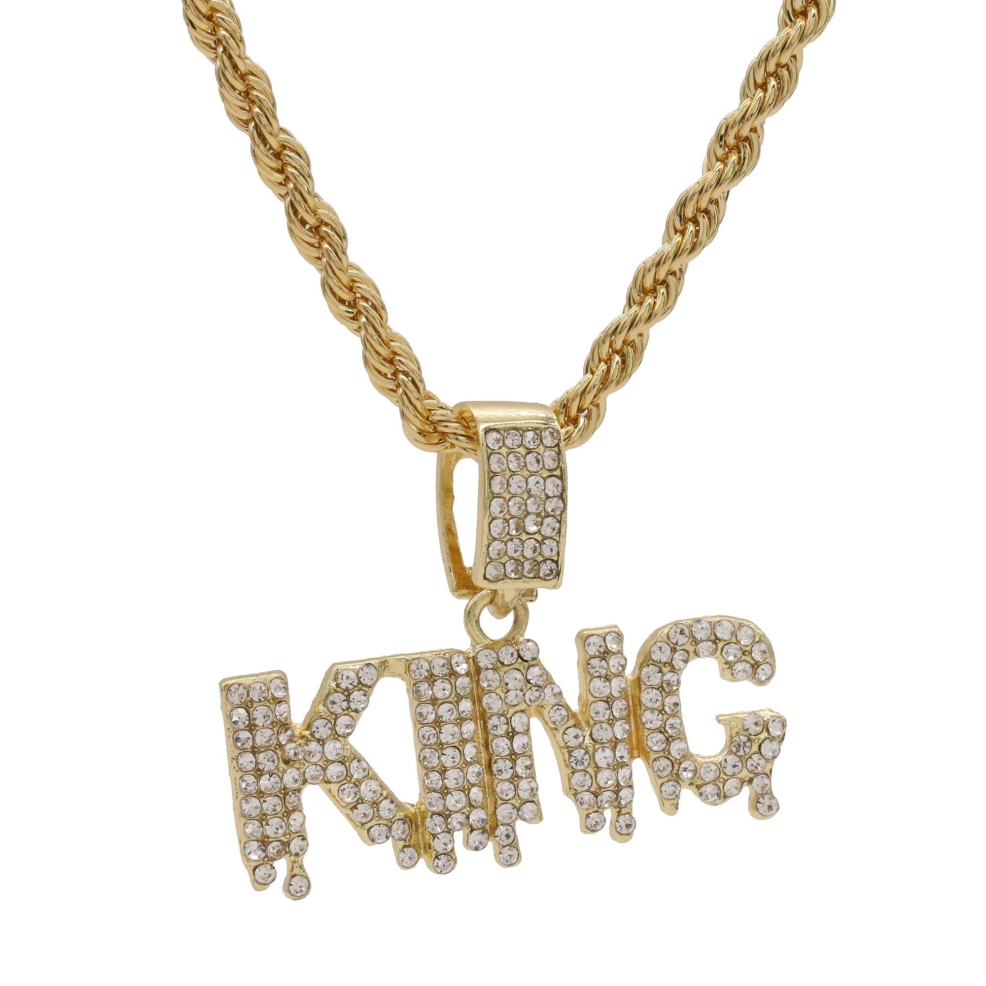 14k Gold Plated Hip-Hop Cz King Drip Pendant 20" Choker Rope Chain Necklace