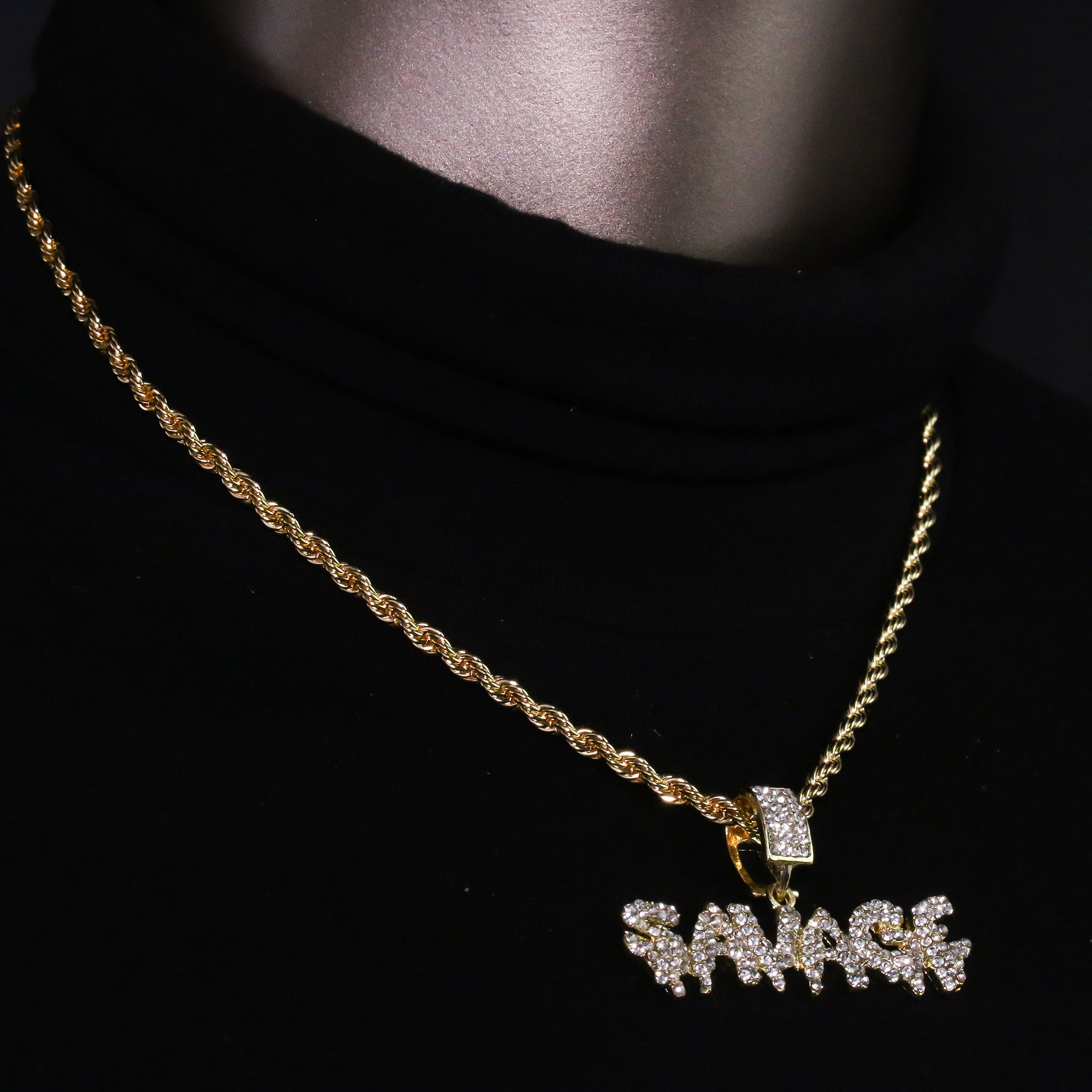 14k Gold Plated Hip-Hop Cz Savage Drip Pendant 20" Choker Rope Chain Necklace