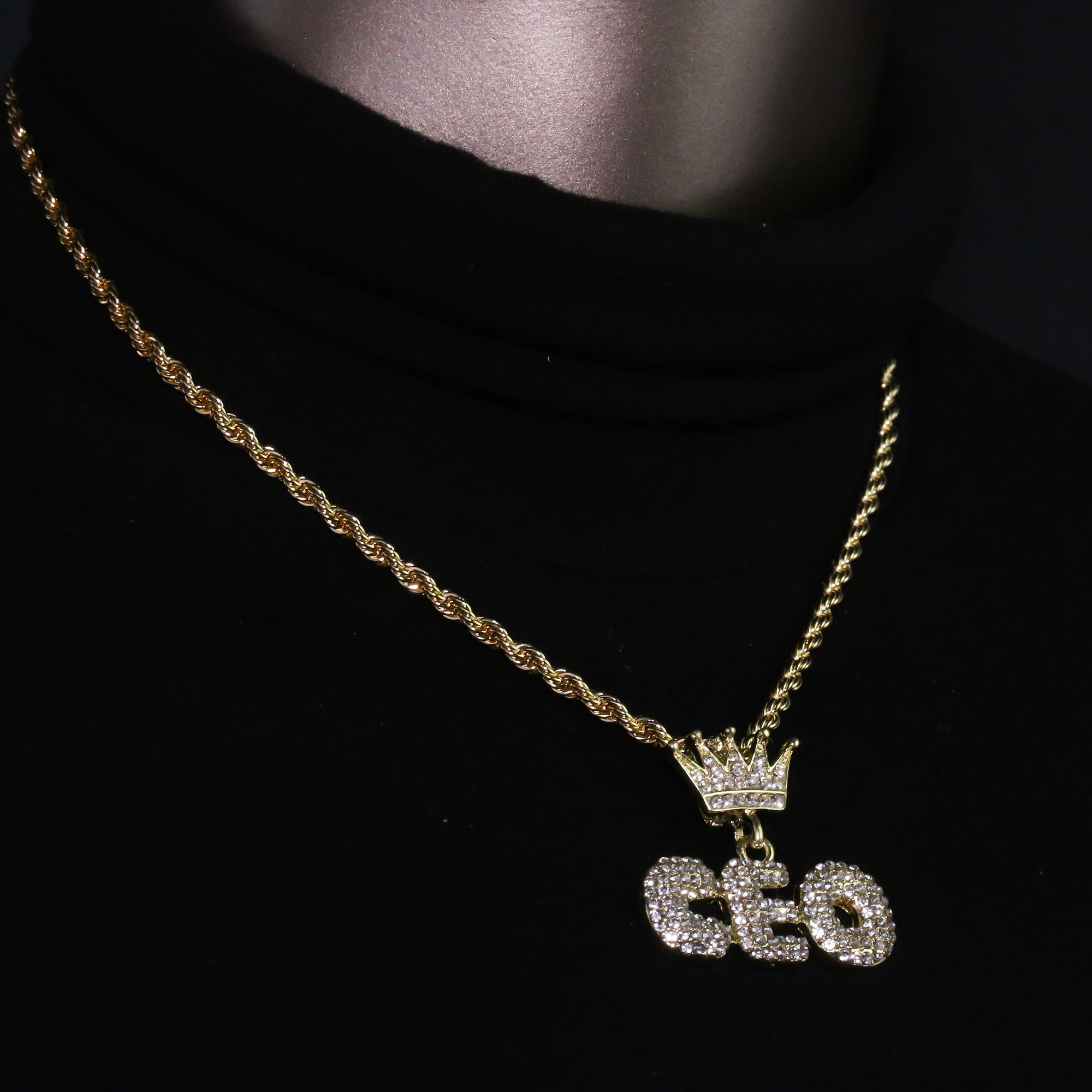 14k Gold Plated Hip-Hop Cz Crown CEO Pendant 20" Choker Rope Chain Necklace