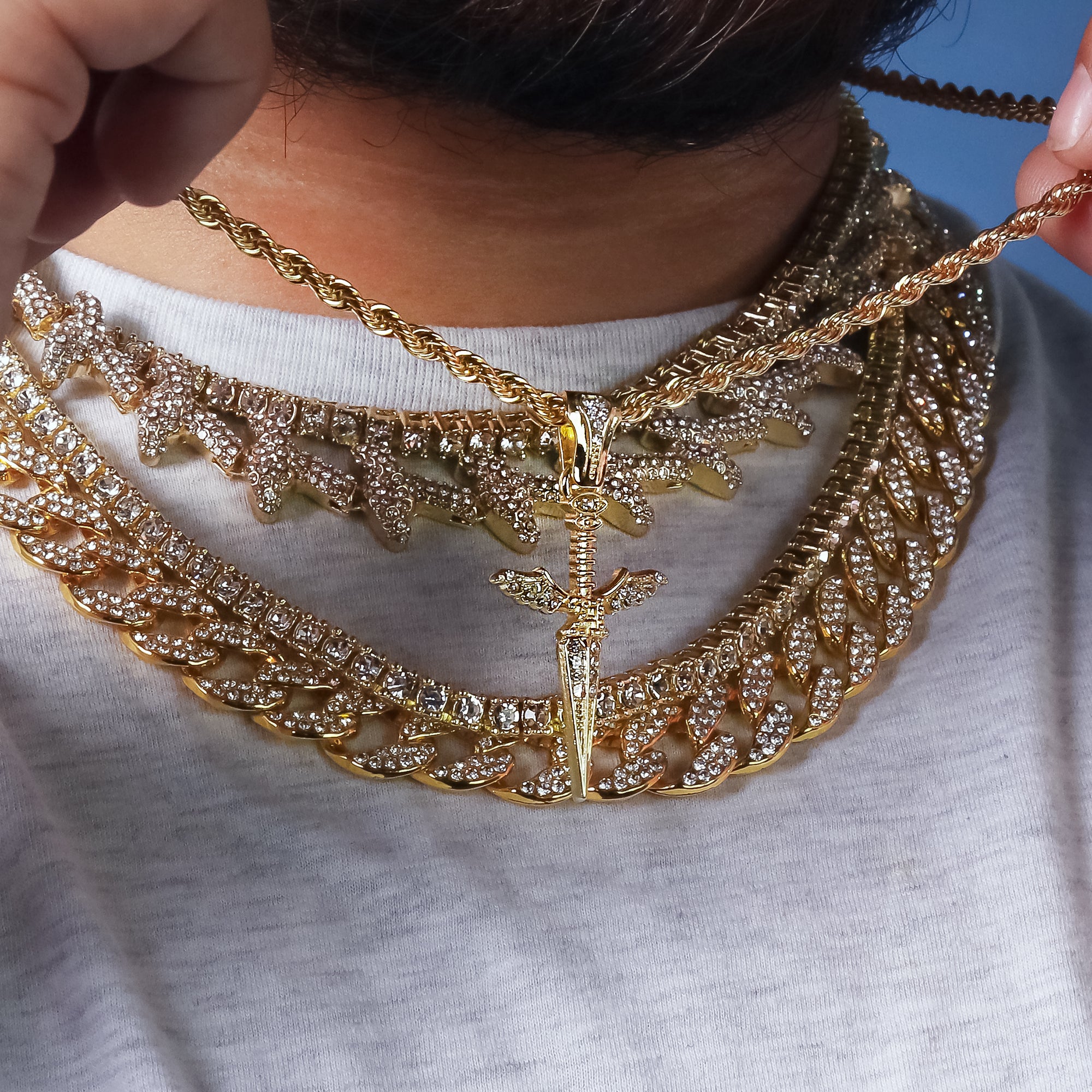 Dagger 21 Pendant 24" Rope Chain Men's 18k Gold Plated Jewelry