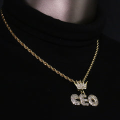14k Gold Plated Hip-Hop Cz Crown CEO Pendant 20" Choker Rope Chain Necklace