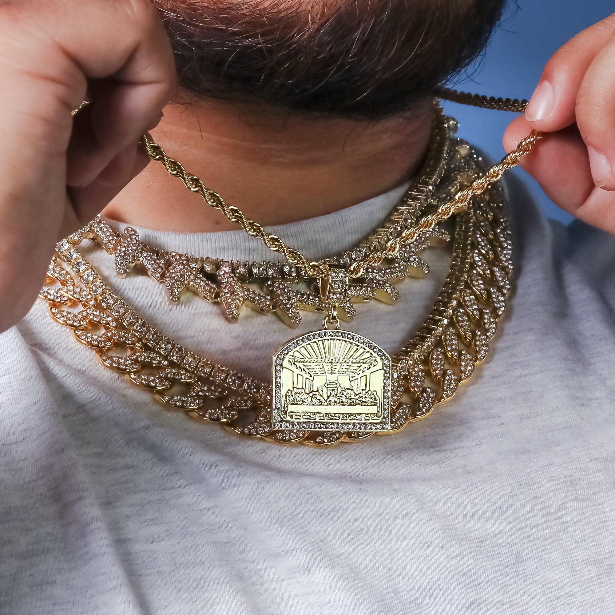 Last Supper Pendant 24" Rope Chain Hip Hop 18k Jewelry Necklace