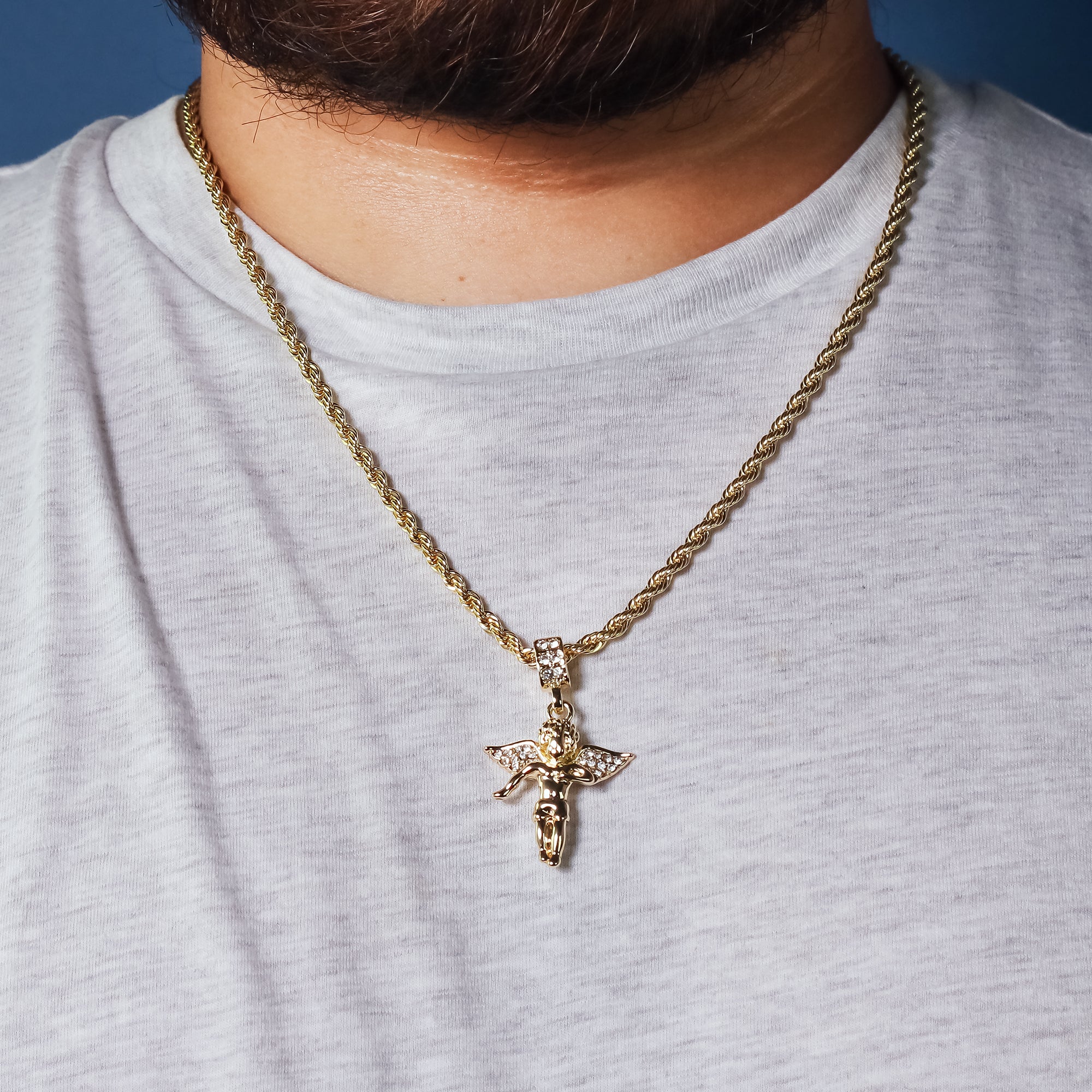 Angel Pendant 24" Rope Chain Hip Hop 18k Jewelry Necklace J1