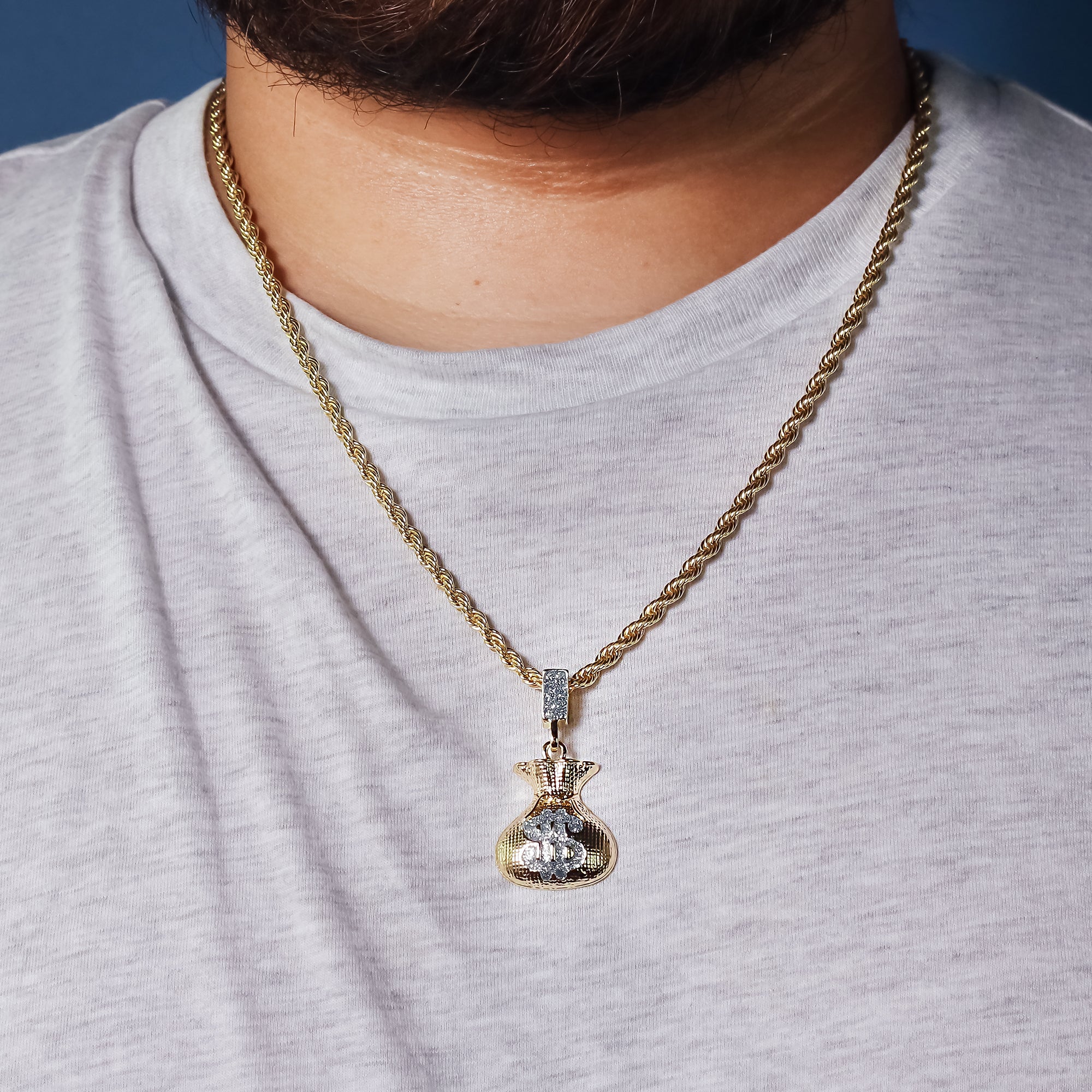 Stardust Money Bag Pendant 24" Rope Chain Hip Hop 18k Jewelry Necklace