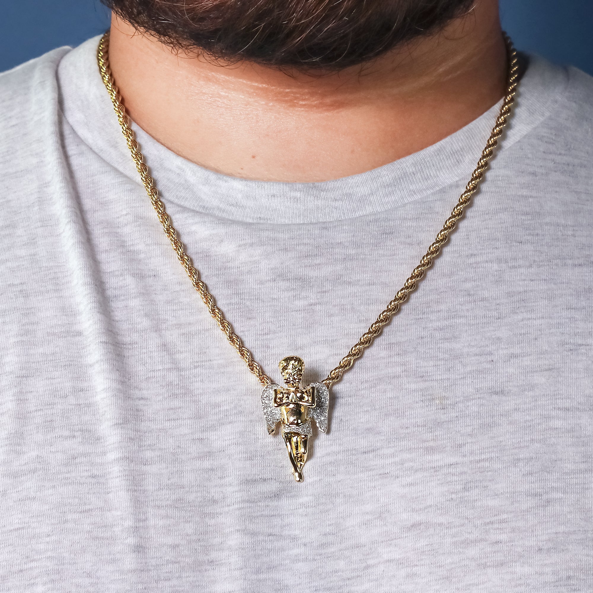 Silver Stardust Angel Pendant Rope Chain Men's Hip Hop 18k Cz Jewelry Necklace Choker