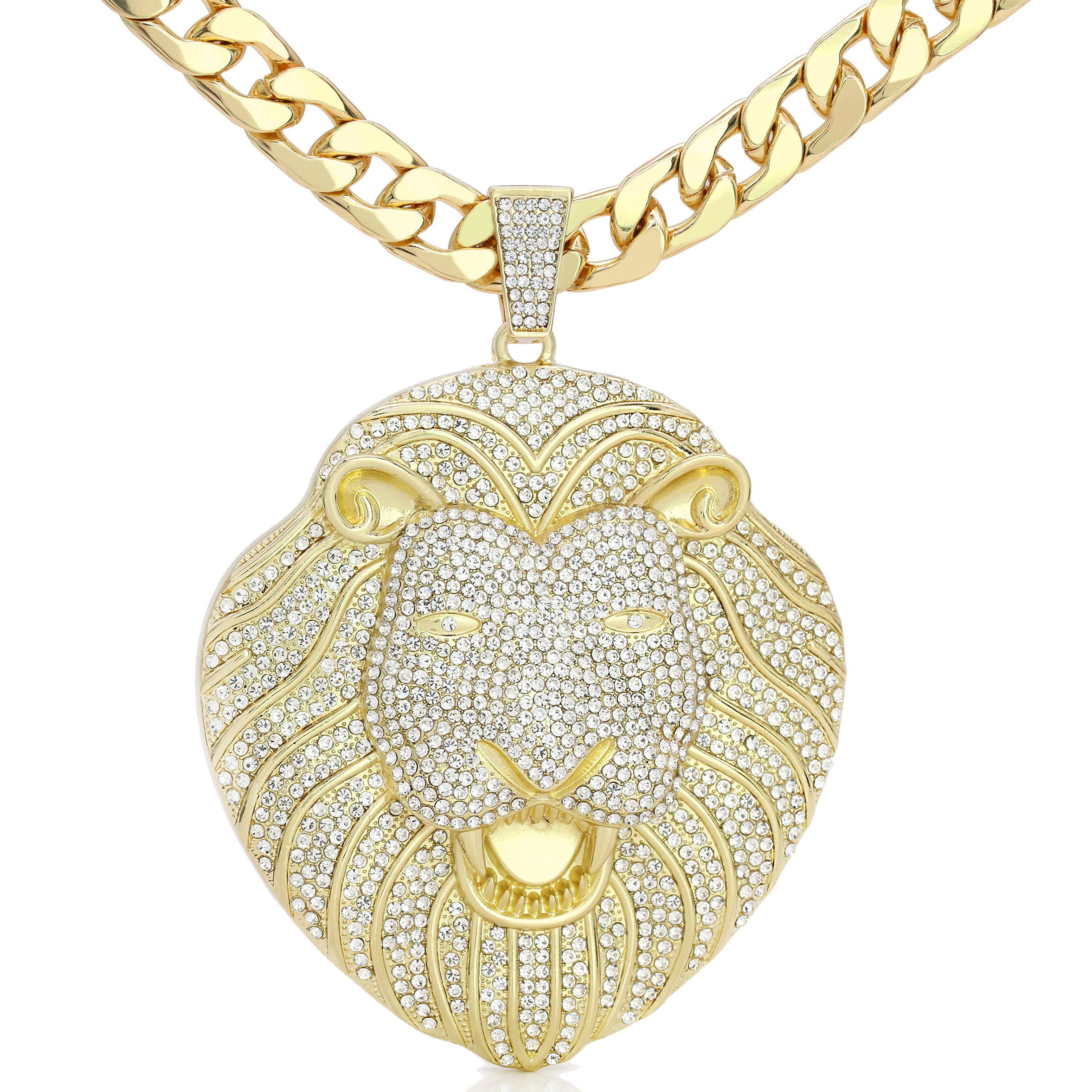 XXL Huge Lion King Face Iced Pendant 14mm Cuban Chain