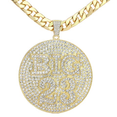 XXL 14K Big 23 Medallion Pendant 14mm Flat Cuban Chain