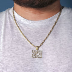 #23 Pendant 24" Rope Chain Men's 18k Gold Plated Jewelry