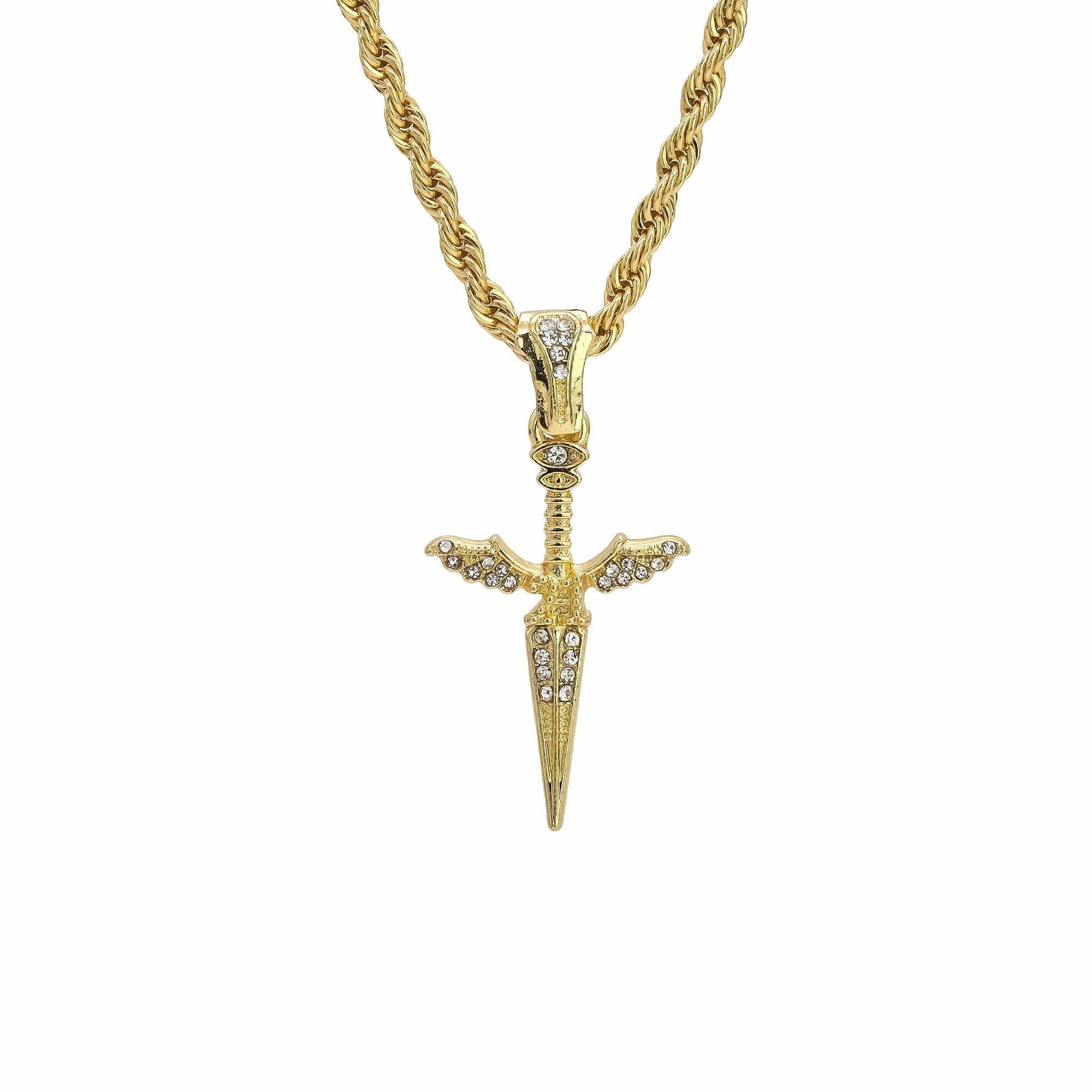 Dagger 21 Pendant 24" Rope Chain Men's 18k Gold Plated Jewelry