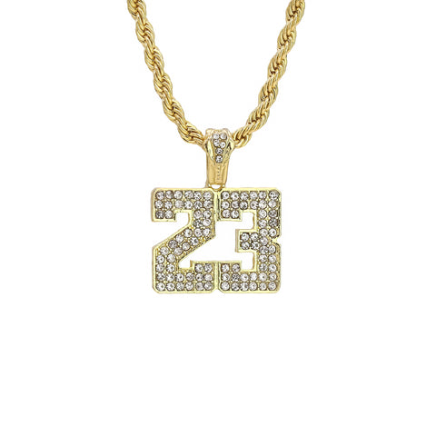 #23 Pendant 24" Rope Chain Men's 18k Gold Plated Jewelry