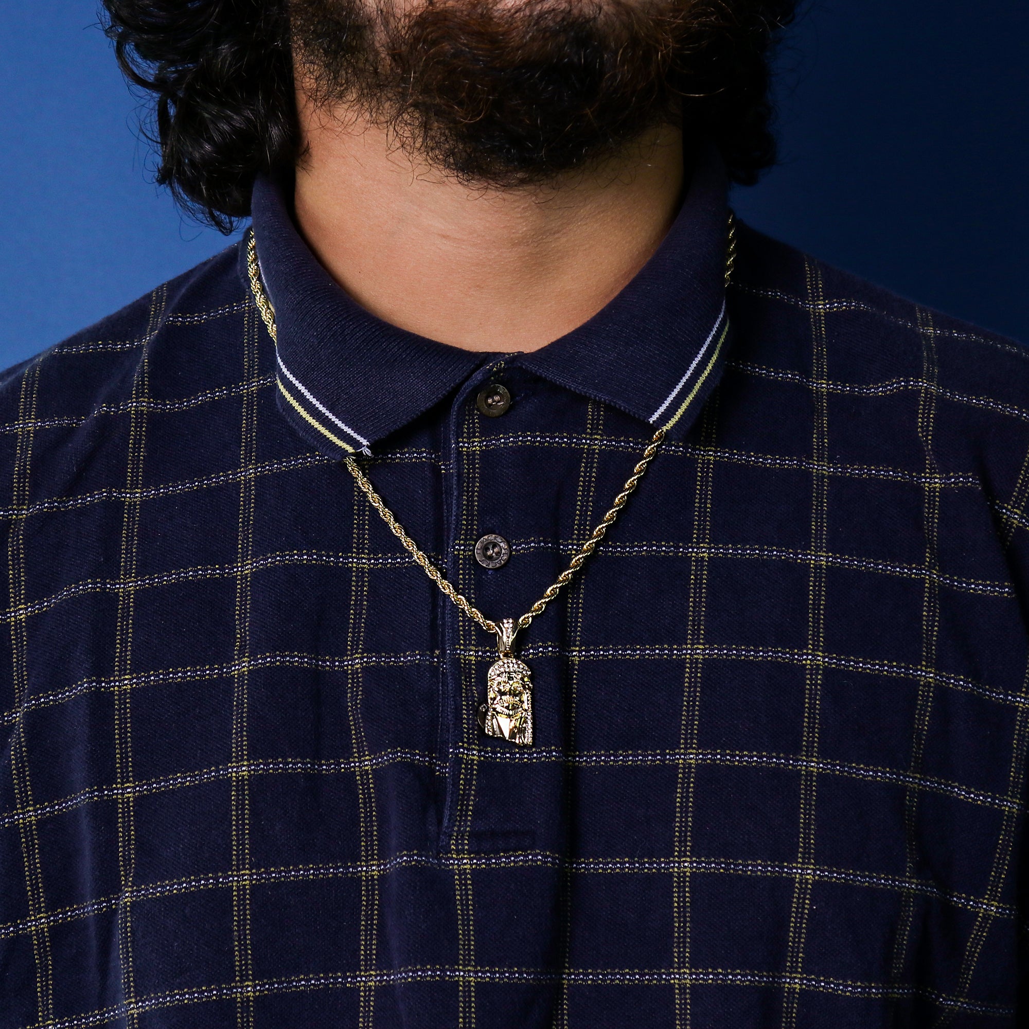 Micro Jesus Slim Face Pendant 24" Rope Chain Men's 18k Gold Plated Jewelry